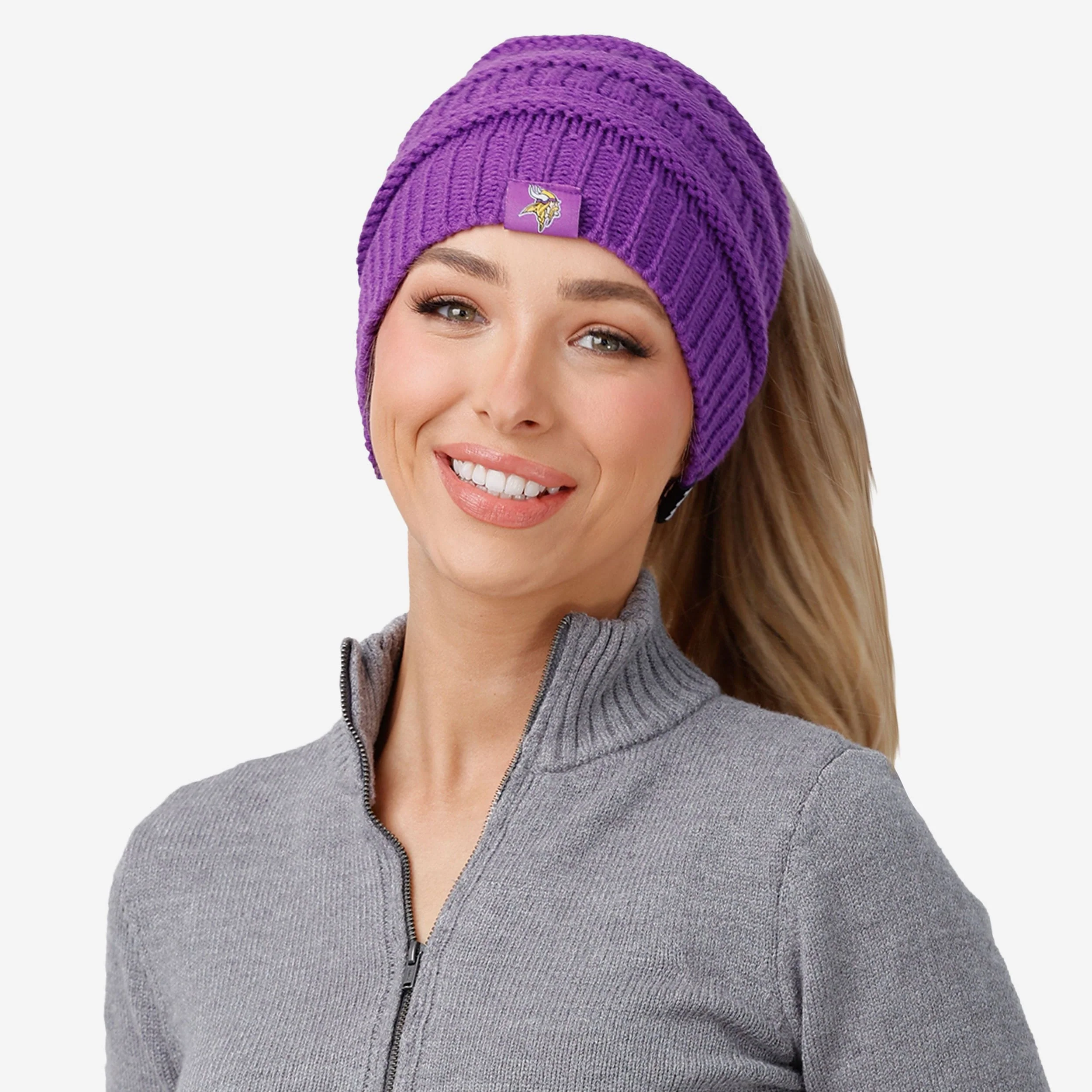 Minnesota Vikings Womens Solid Ponytail Beanie - Image 3