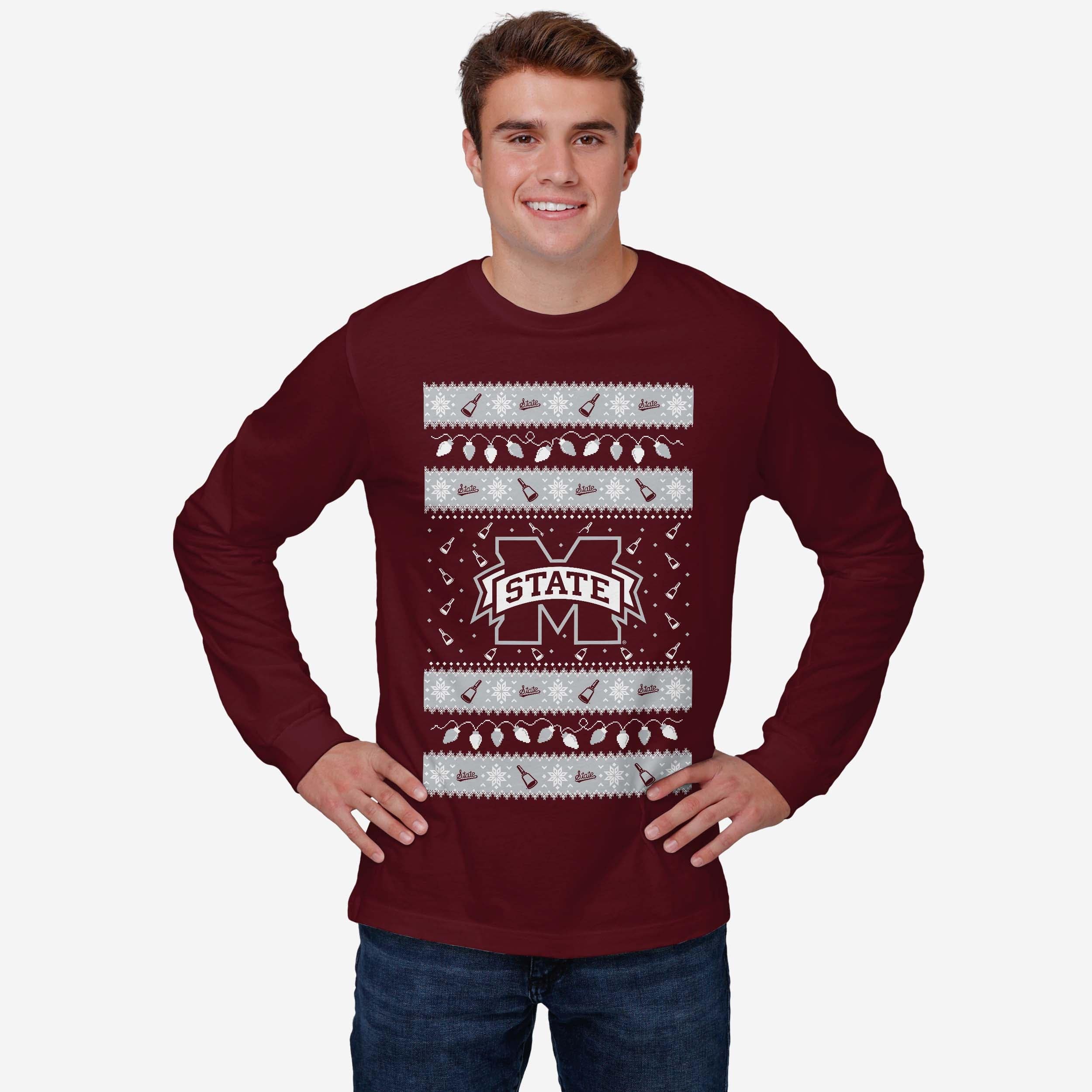 Mississippi State Bulldogs Holiday Lights Sweater Long Sleeve T-Shirt - Image 2