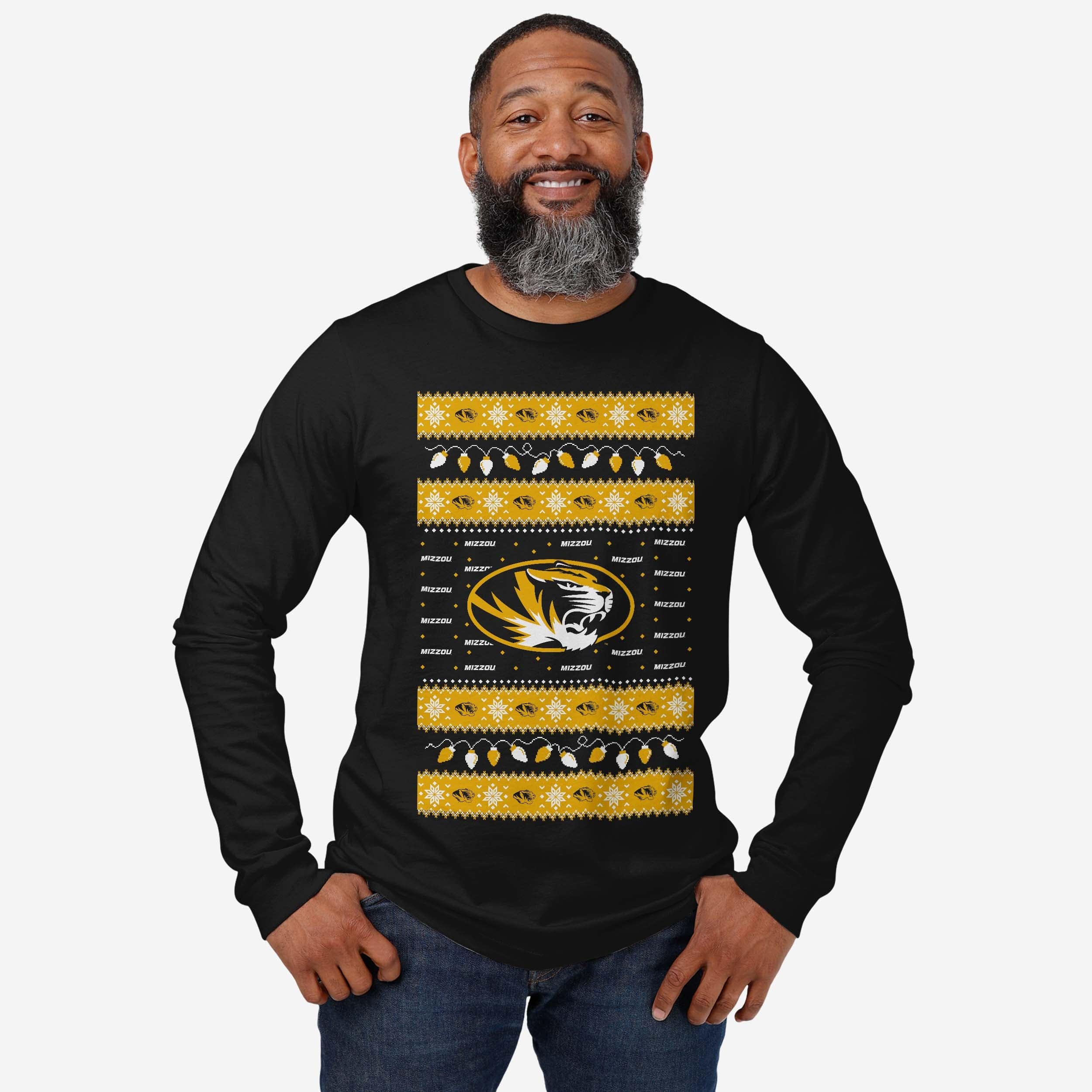 Missouri Tigers Holiday Lights Sweater Long Sleeve T-Shirt - Image 2
