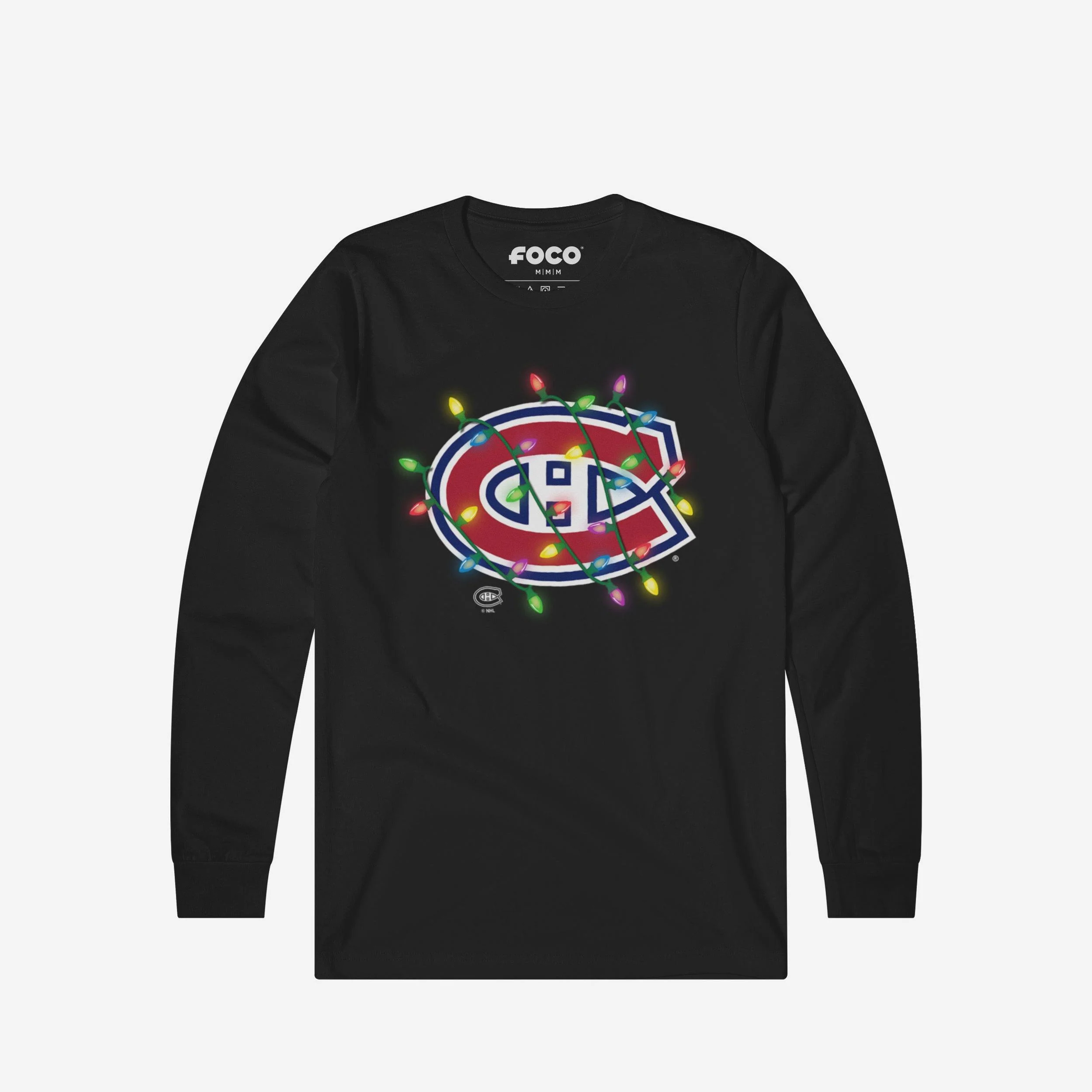 Montreal Canadiens Primary Logo Holiday Lights Long Sleeve T-Shirt