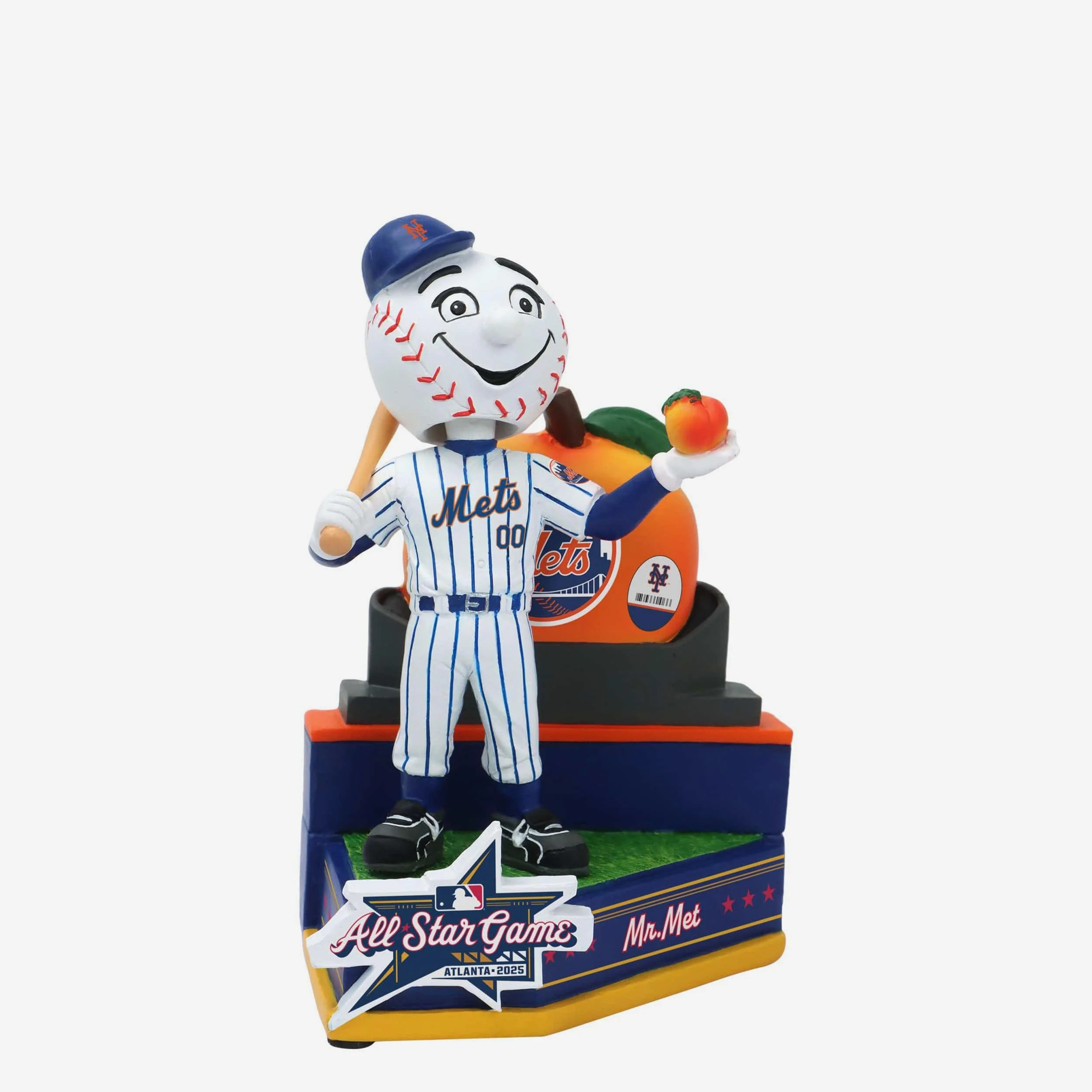 Mr Met New York Mets 2025 MLB All-Star Peach Mascot Mini Bobblehead Scene