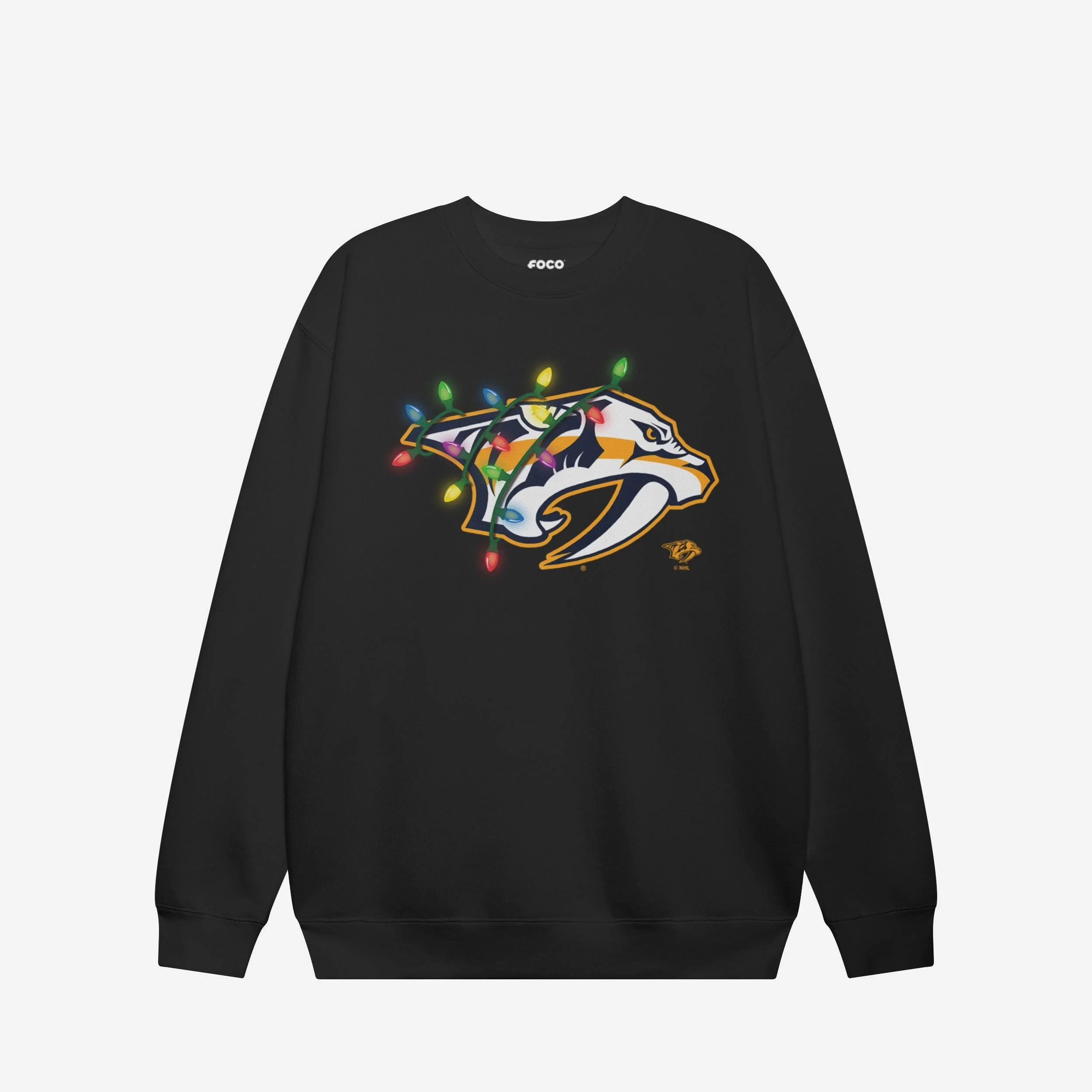Nashville Predators Primary Logo Holiday Lights Crew Neck Sweatshirt