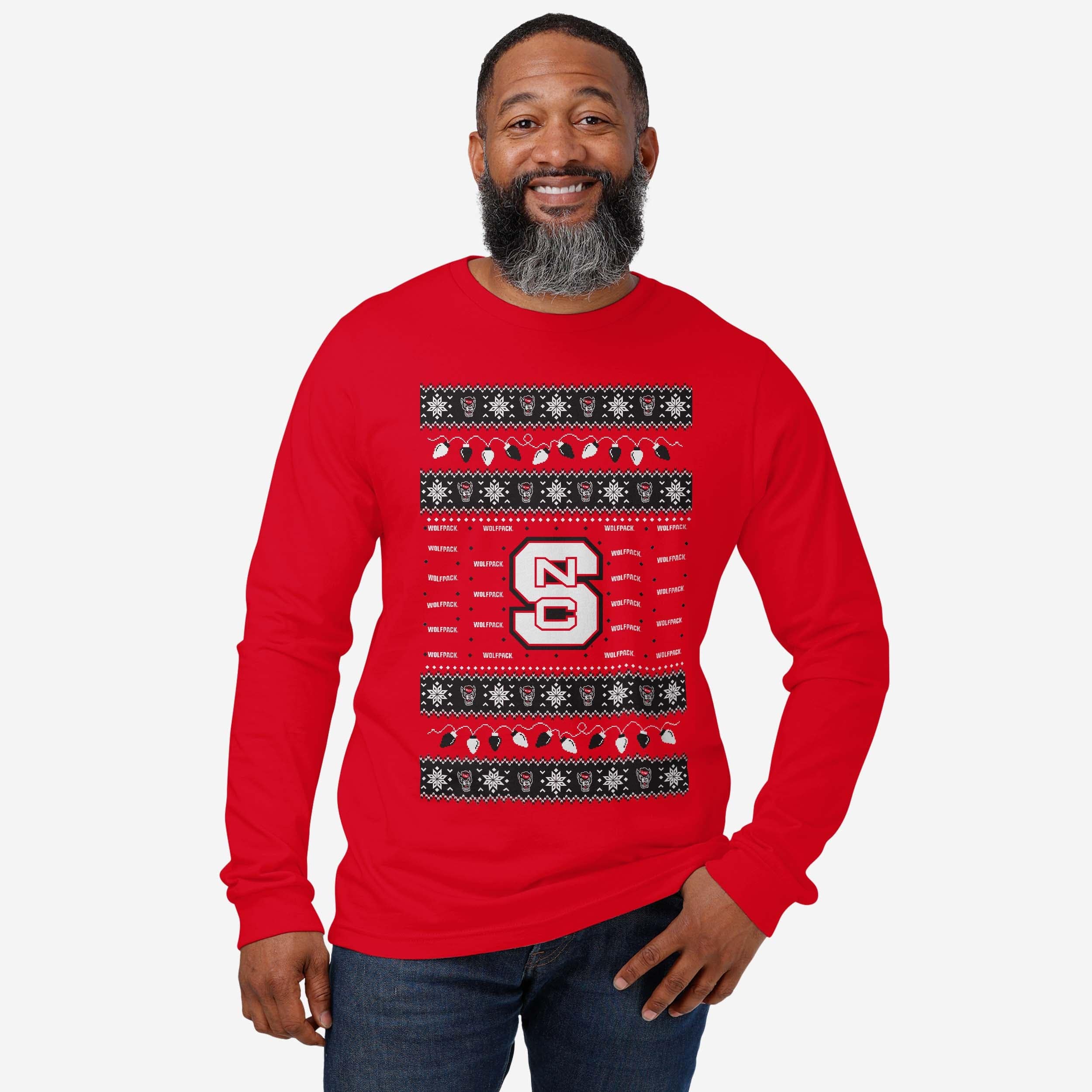 NC State Wolfpack Holiday Lights Sweater Long Sleeve T-Shirt - Image 2