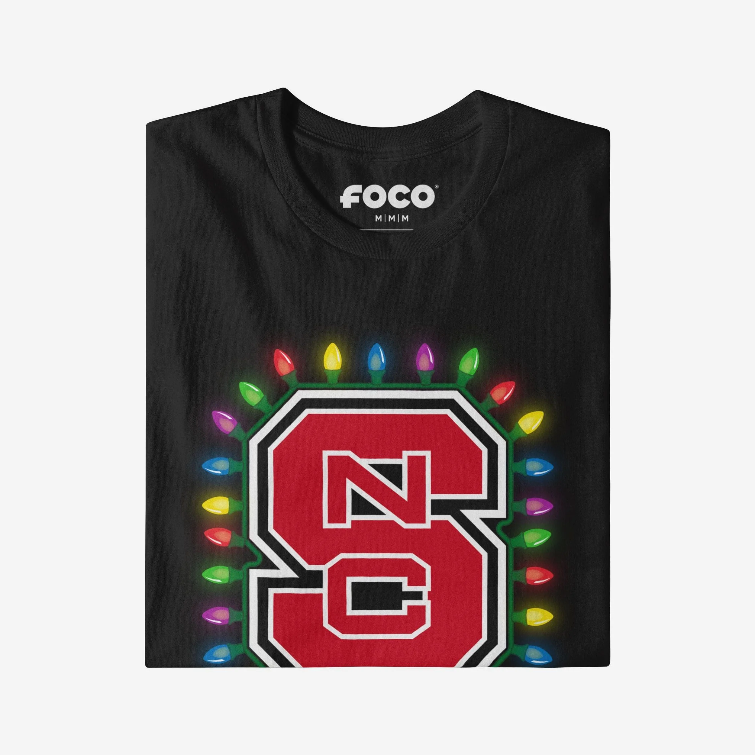 NC State Wolfpack Primary Logo Holiday Lights Long Sleeve T-Shirt - Image 3