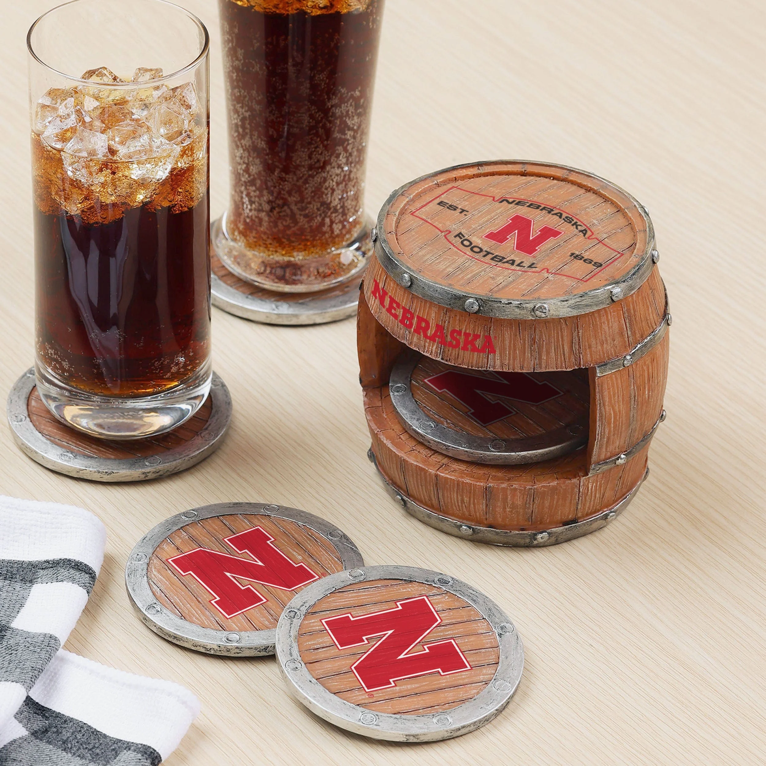 Nebraska Cornhuskers 5 Pack Barrel Coaster Set - Image 2