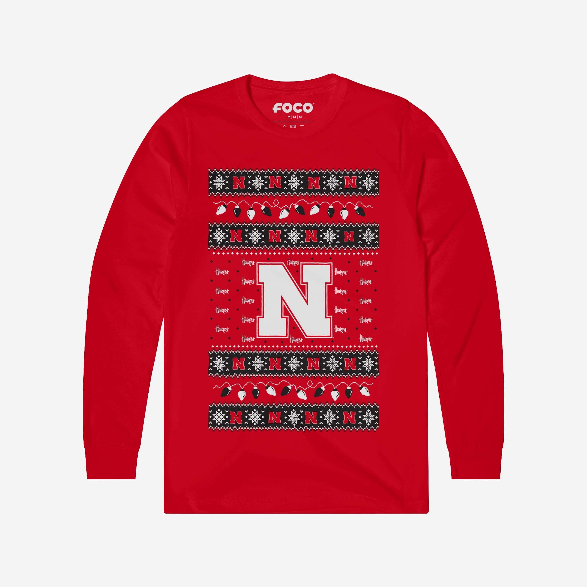 Nebraska Cornhuskers Holiday Lights Sweater Long Sleeve T-Shirt