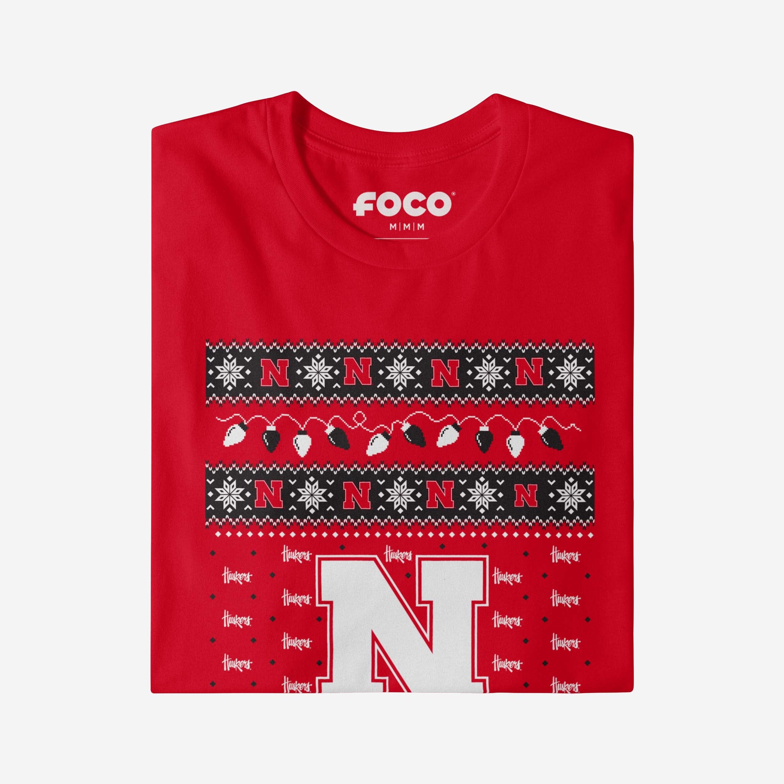 Nebraska Cornhuskers Holiday Lights Sweater Long Sleeve T-Shirt - Image 4