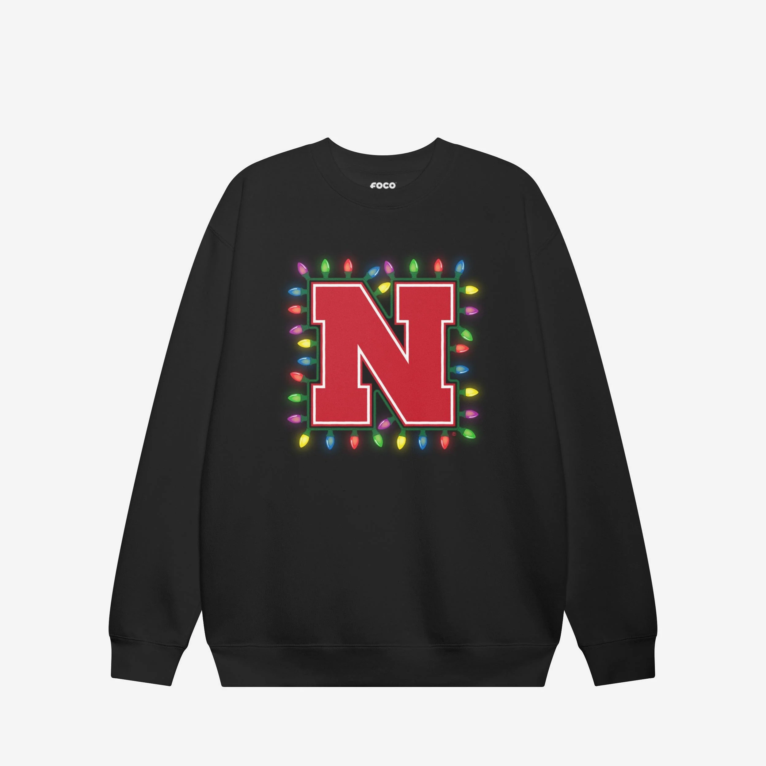 Nebraska Cornhuskers Primary Logo Holiday Lights Crew Neck Sweatshirt