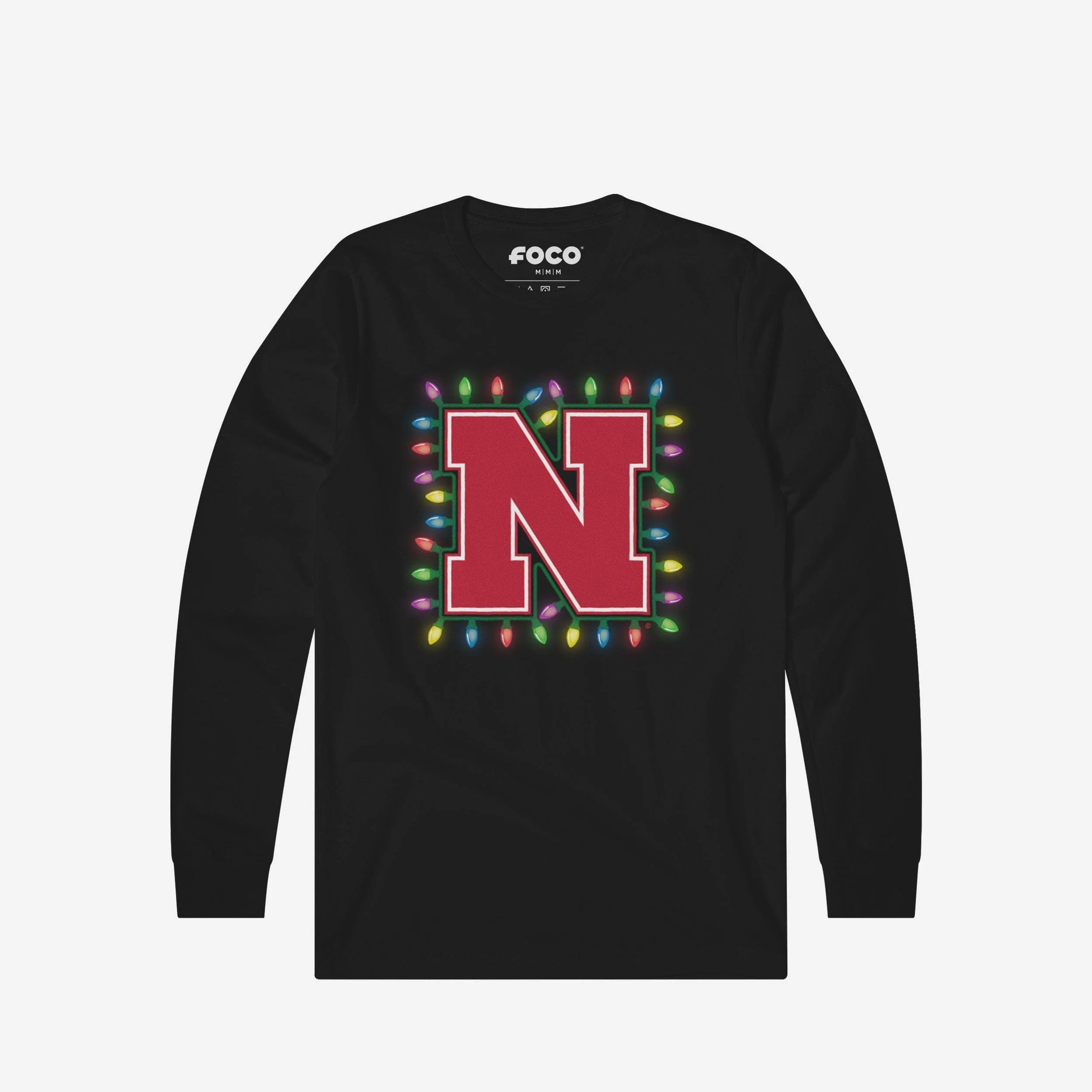 Nebraska Cornhuskers Primary Logo Holiday Lights Long Sleeve T-Shirt