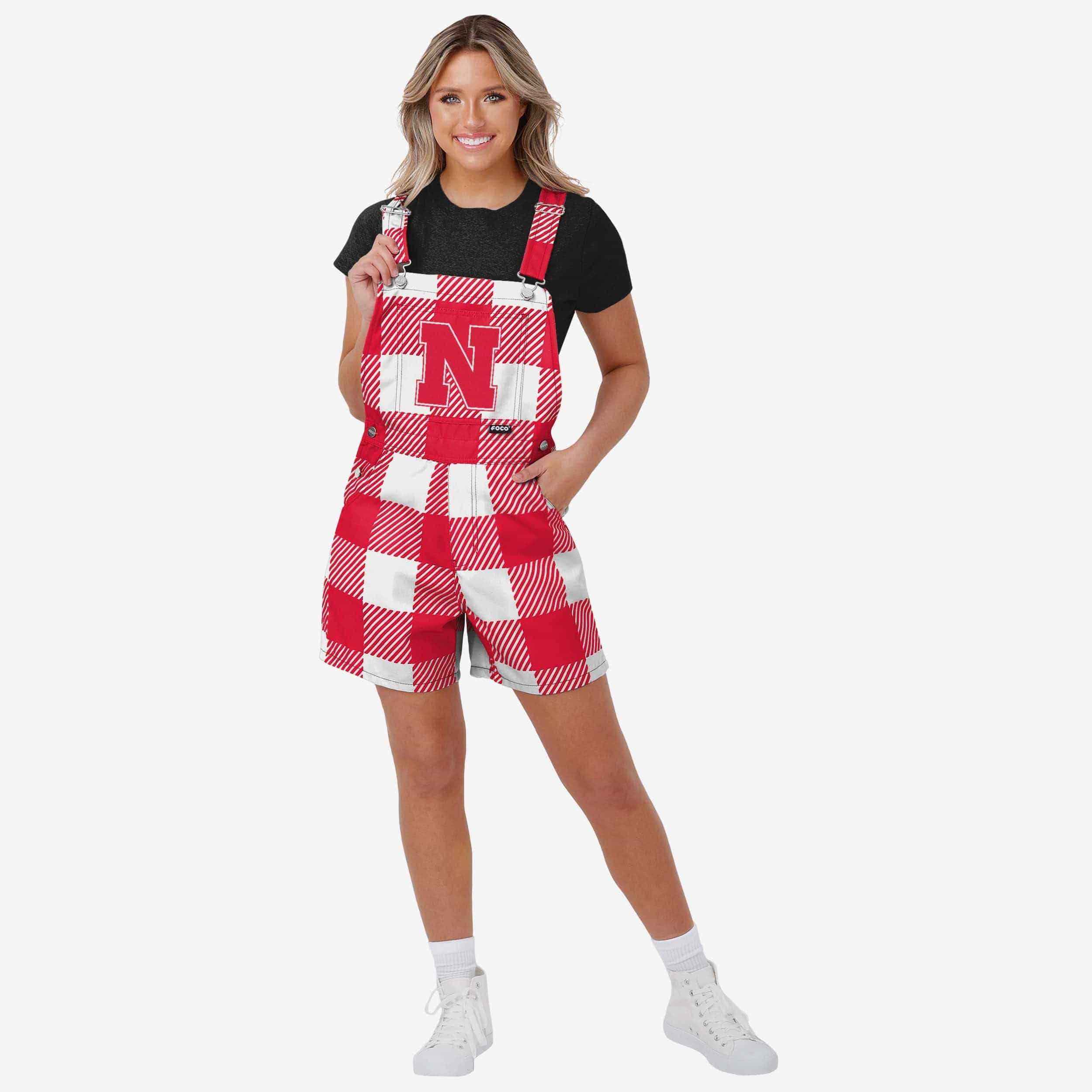 Nebraska Cornhuskers Womens Plaid Bib Shortalls