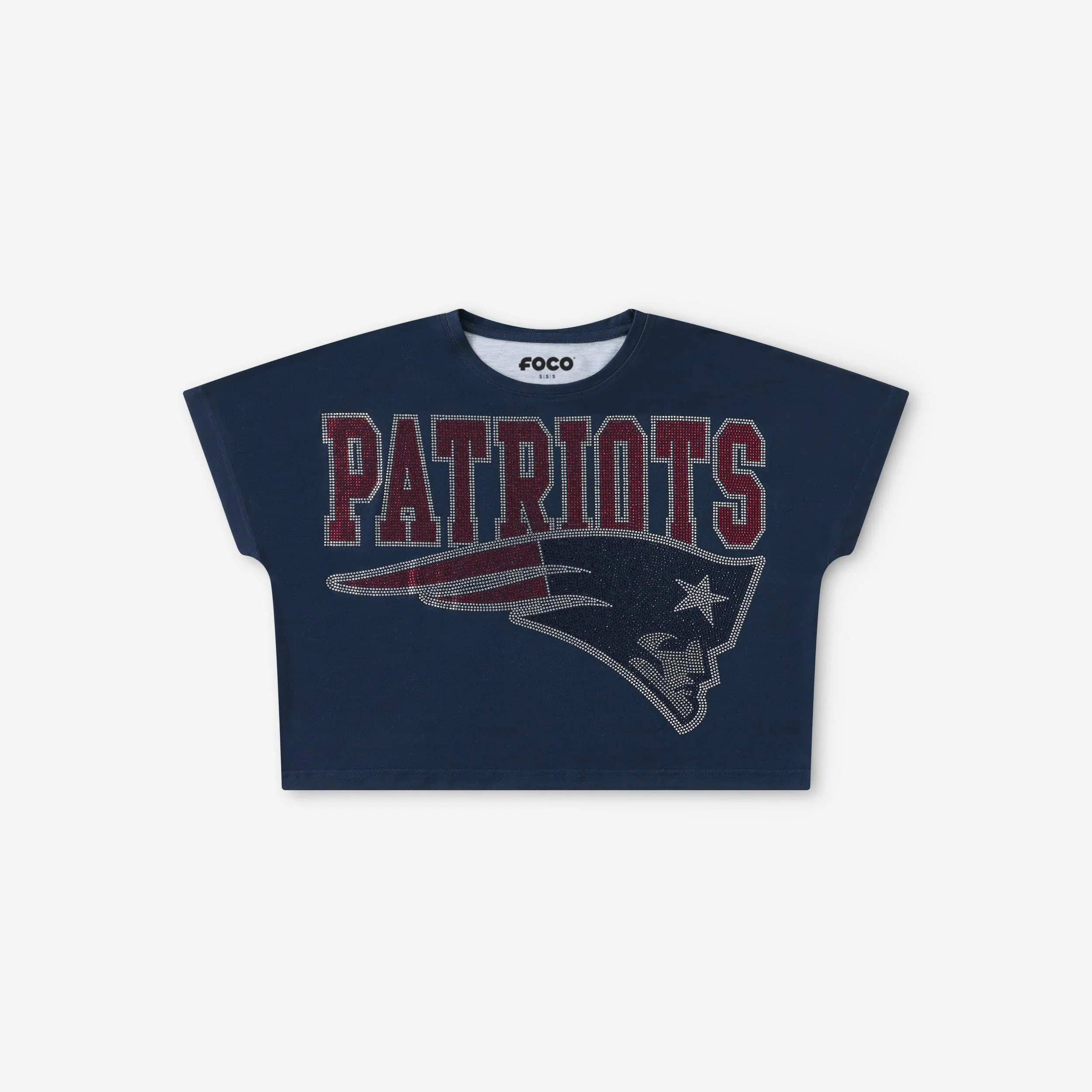 New England Patriots Big Wordmark Rhinestone Crop Top - Image 4