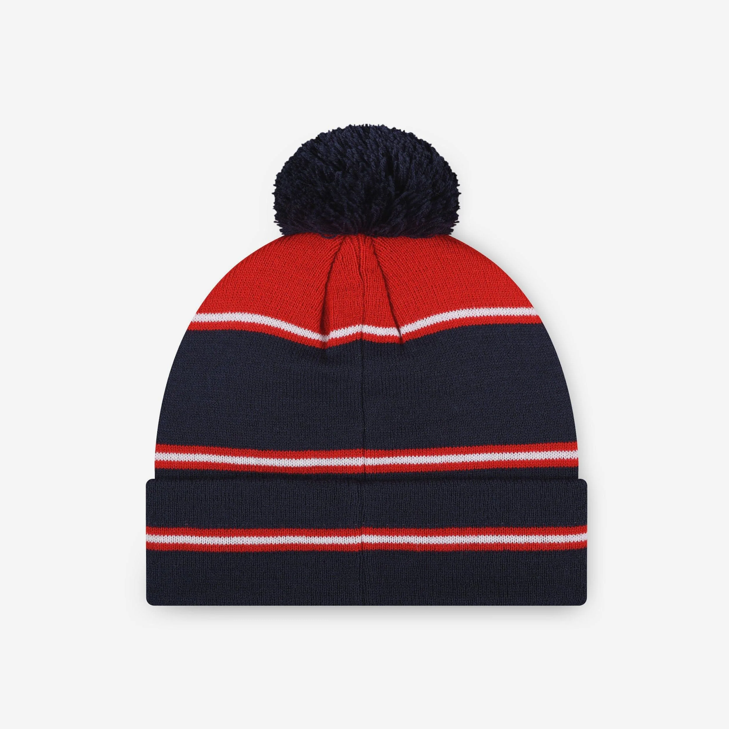 New England Patriots Big Wordmark Stripe Pom Beanie - Image 2