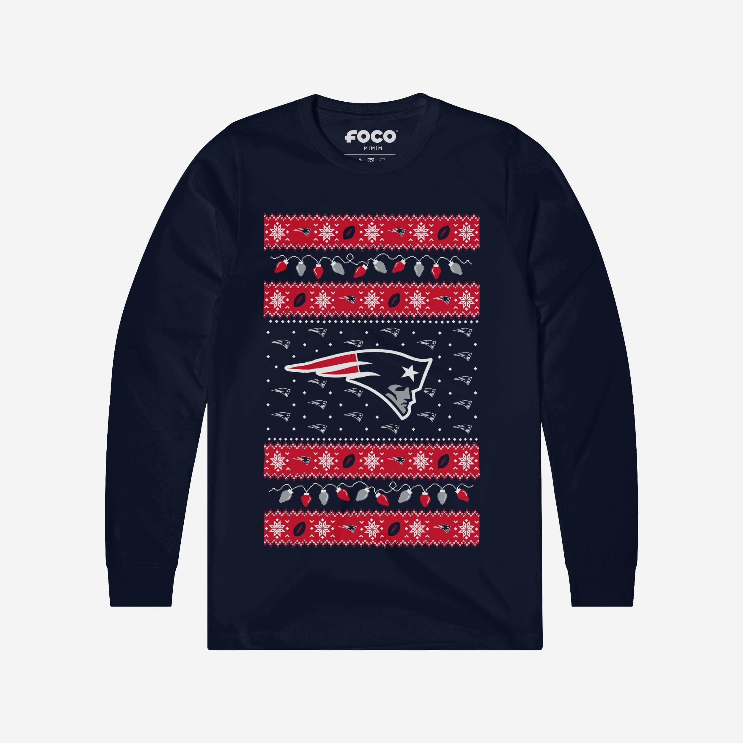 New England Patriots Holiday Lights Sweater Long Sleeve T-Shirt