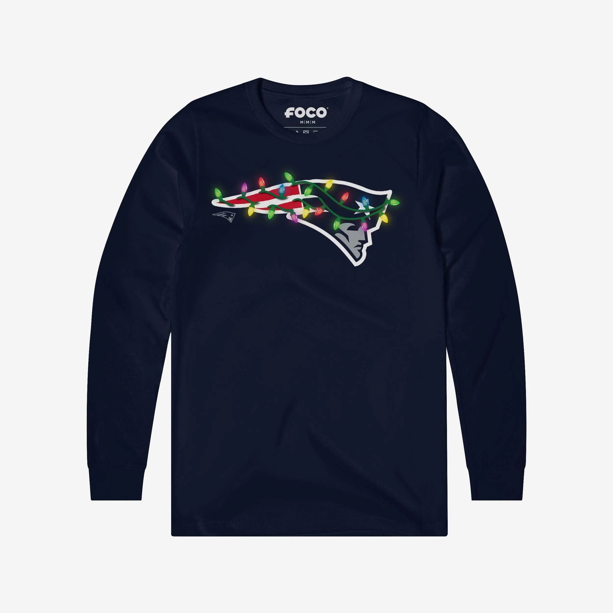 New England Patriots Primary Logo Holiday Lights Long Sleeve T-Shirt