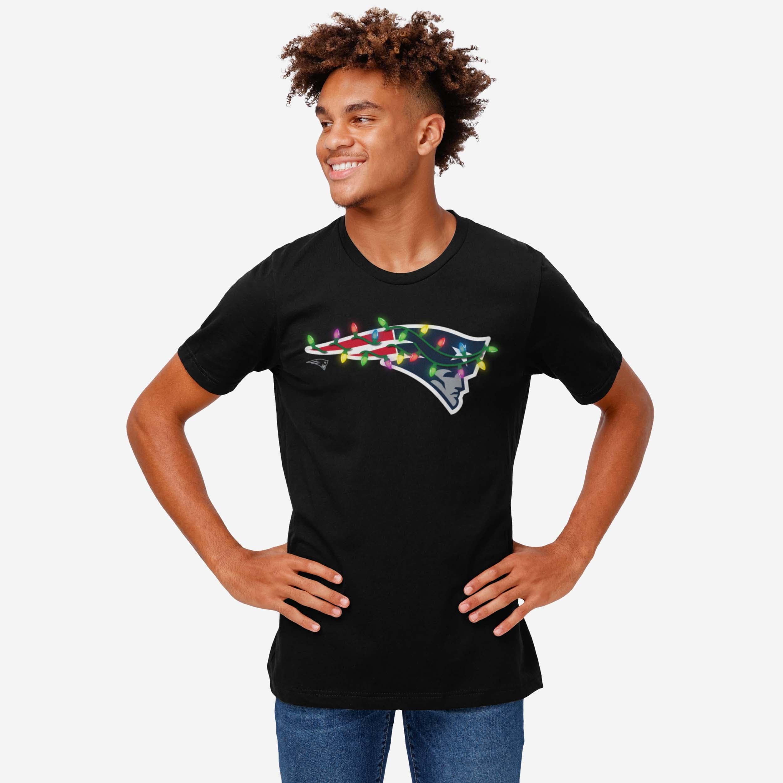 New England Patriots Primary Logo Holiday Lights T-Shirt - Image 2