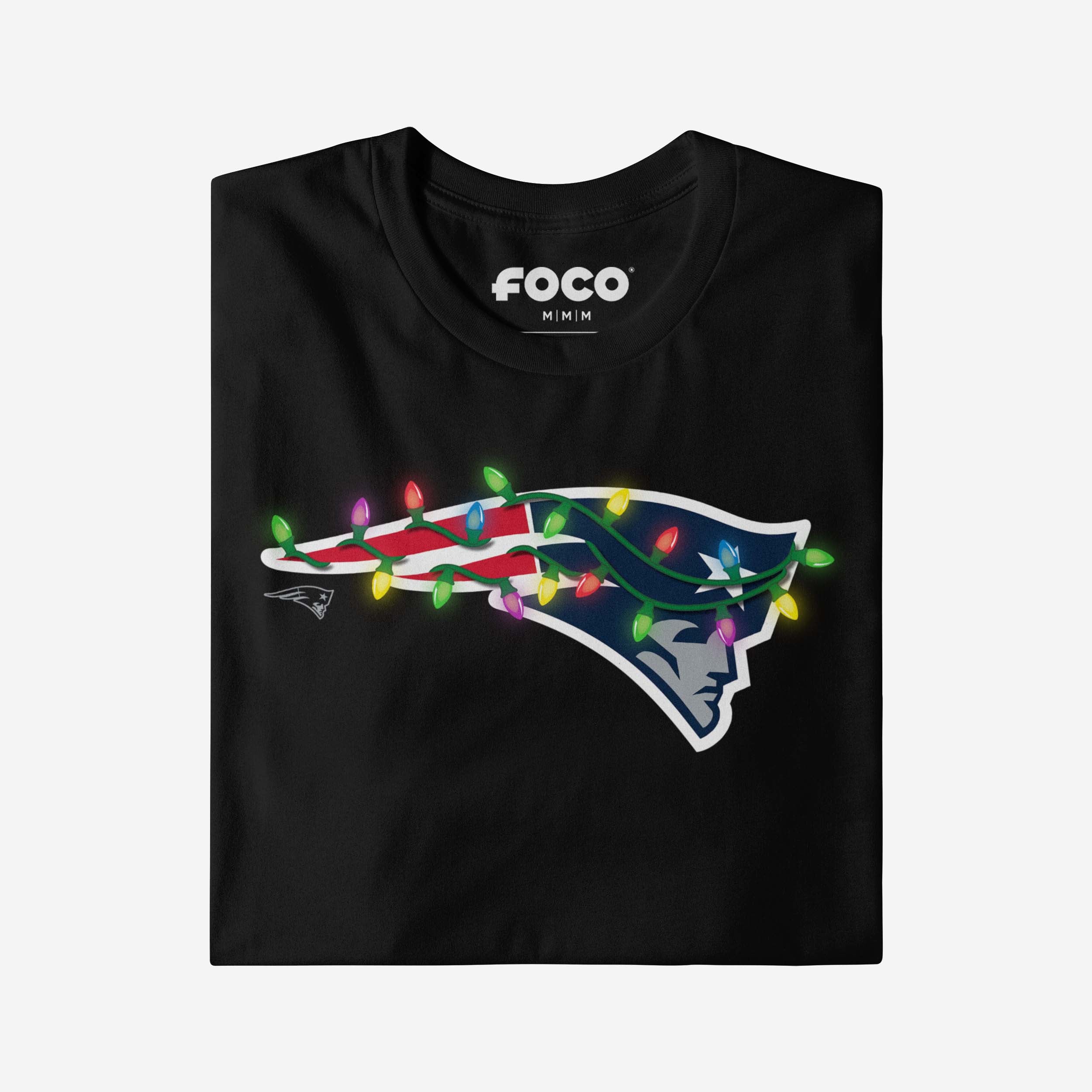 New England Patriots Primary Logo Holiday Lights T-Shirt - Image 4