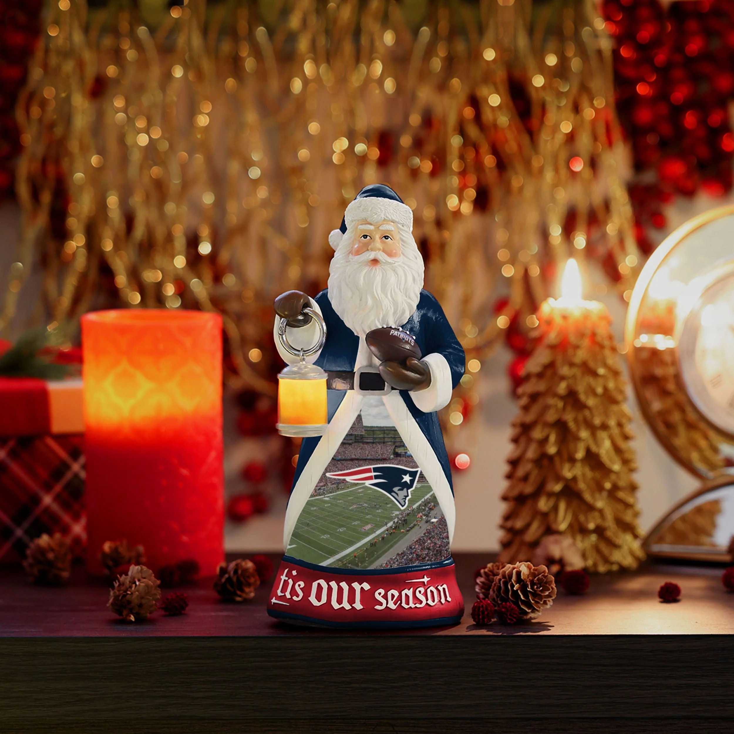 New England Patriots Santa Figure With Light Up Lantern - Image 2