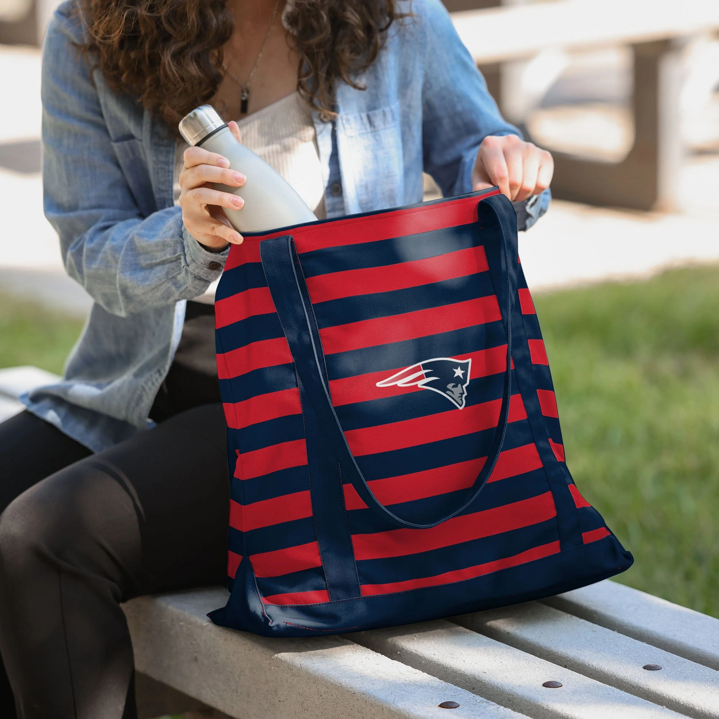 New England Patriots Team Stripe Canvas Tote Bag - Image 3