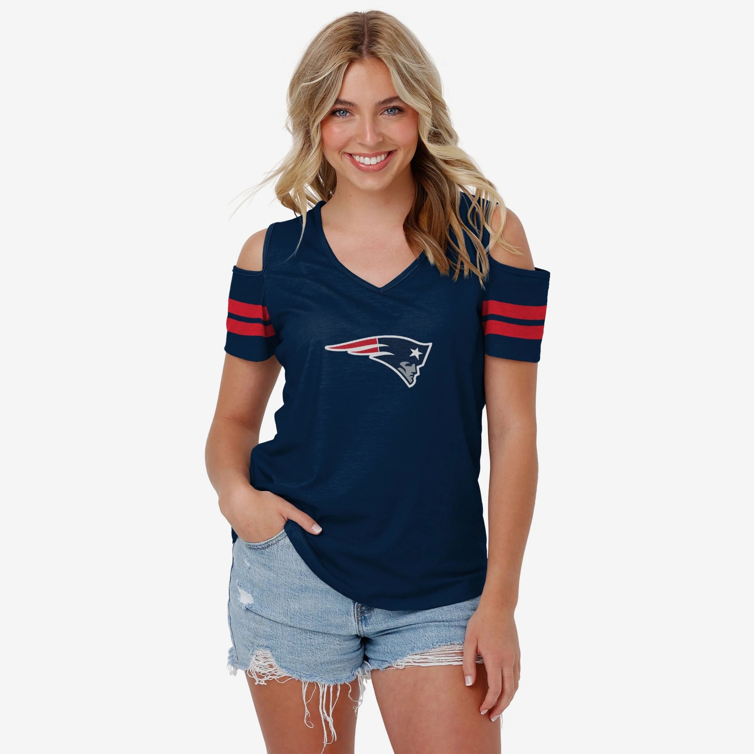 New England Patriots Womens Cold Shoulder T-Shirt