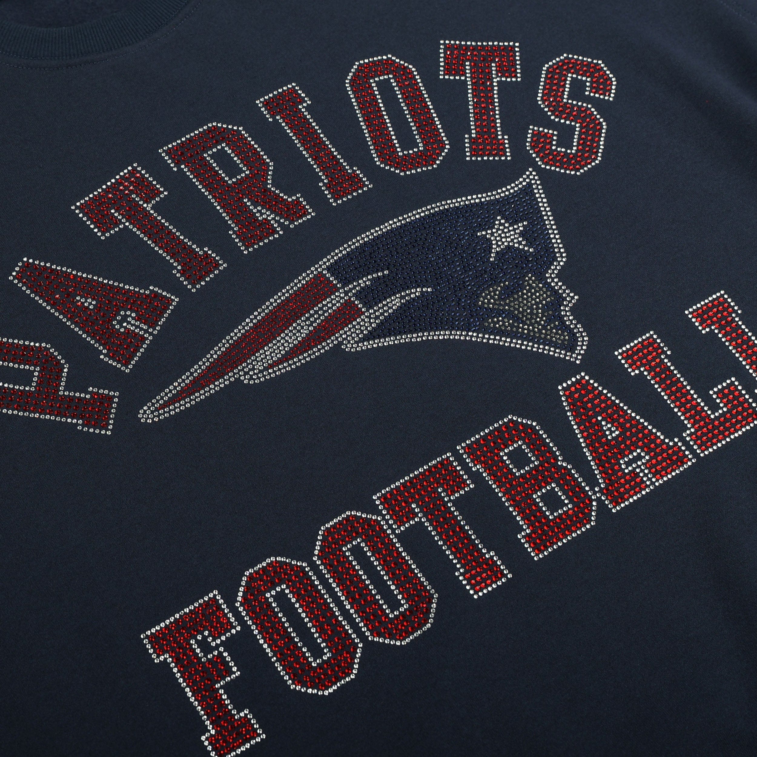 New England Patriots Womens Rhinestone Logo Oversized Crew Neck Sweatshirt - Image 2