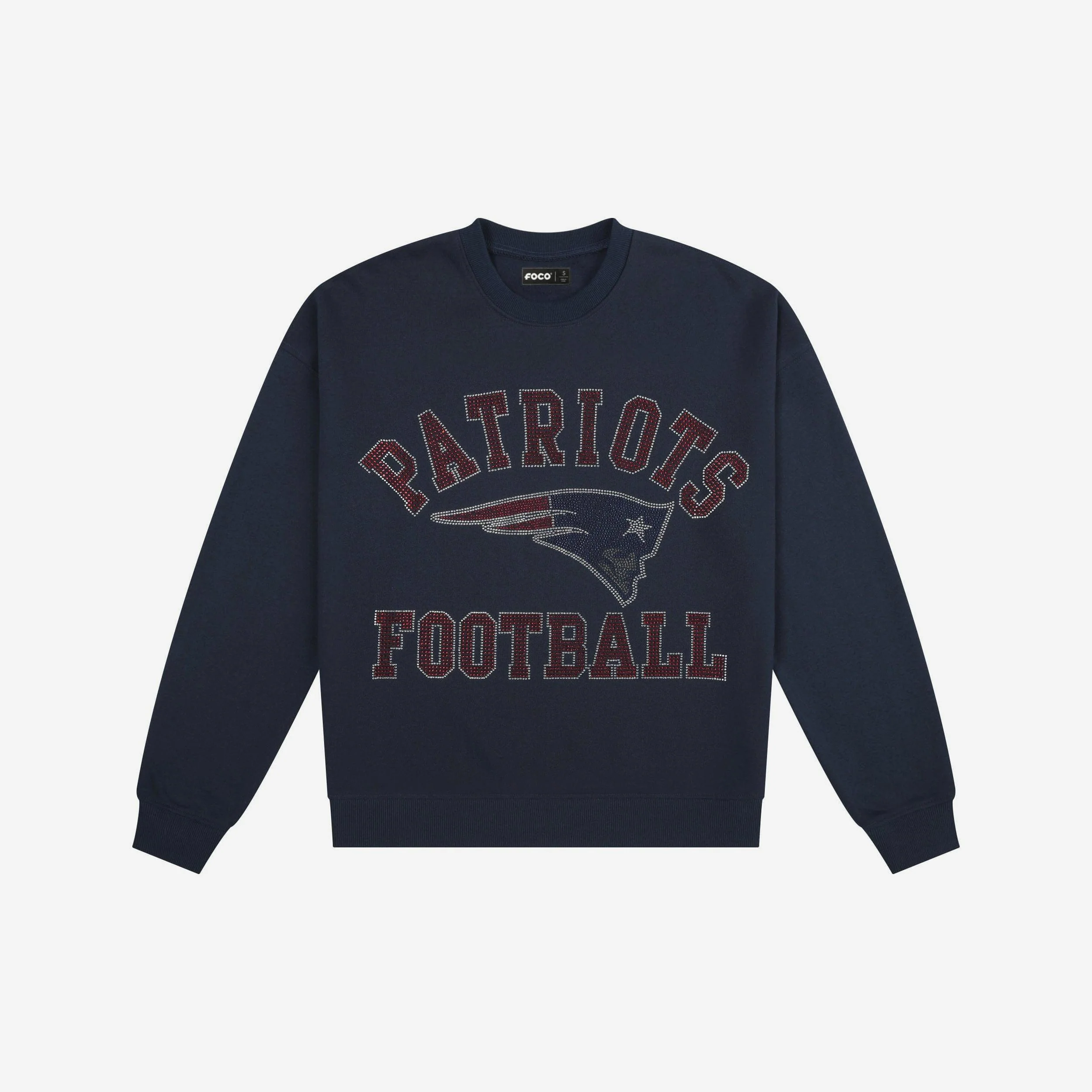 New England Patriots Womens Rhinestone Logo Oversized Crew Neck Sweatshirt - Image 4