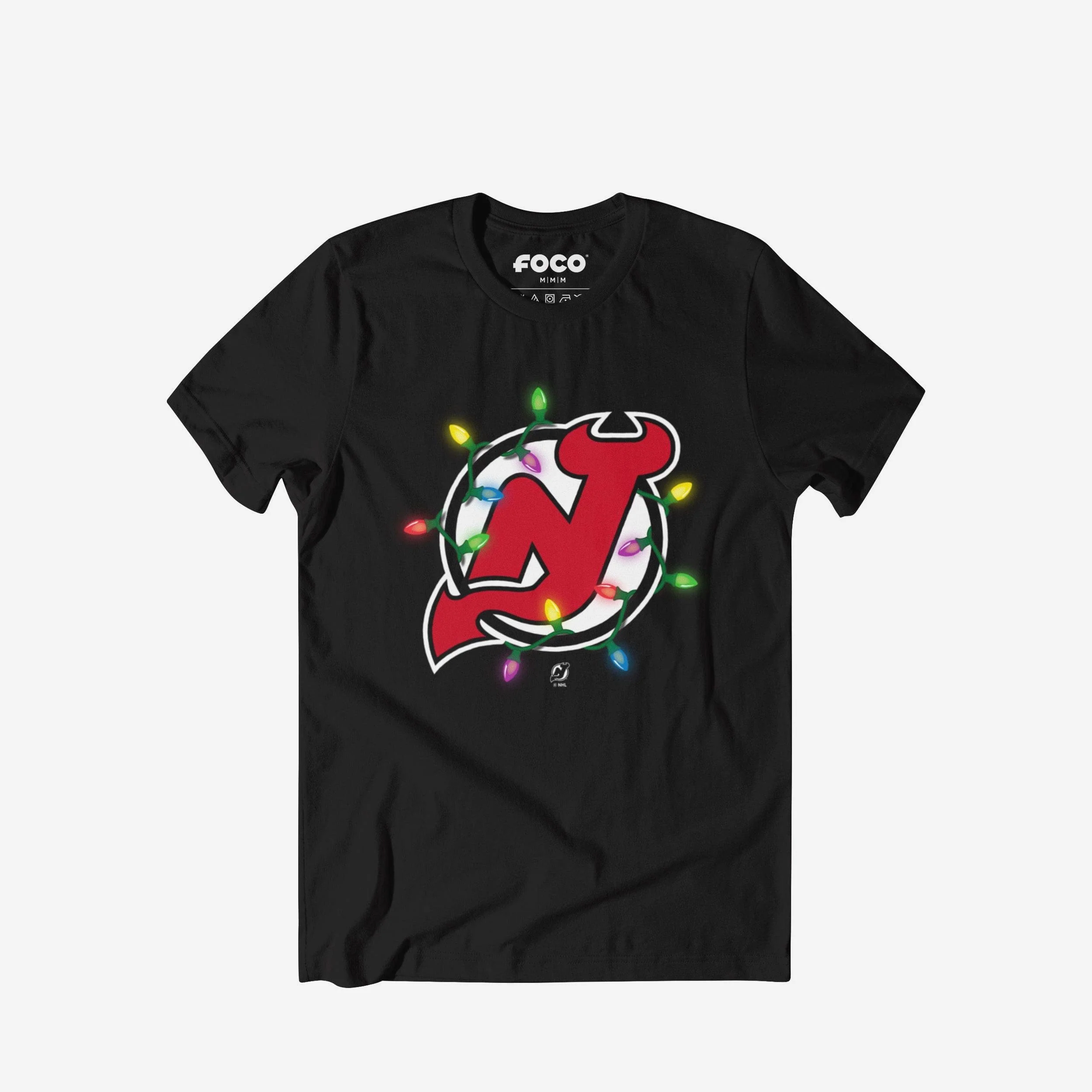 New Jersey Devils Primary Logo Holiday Lights T-Shirt