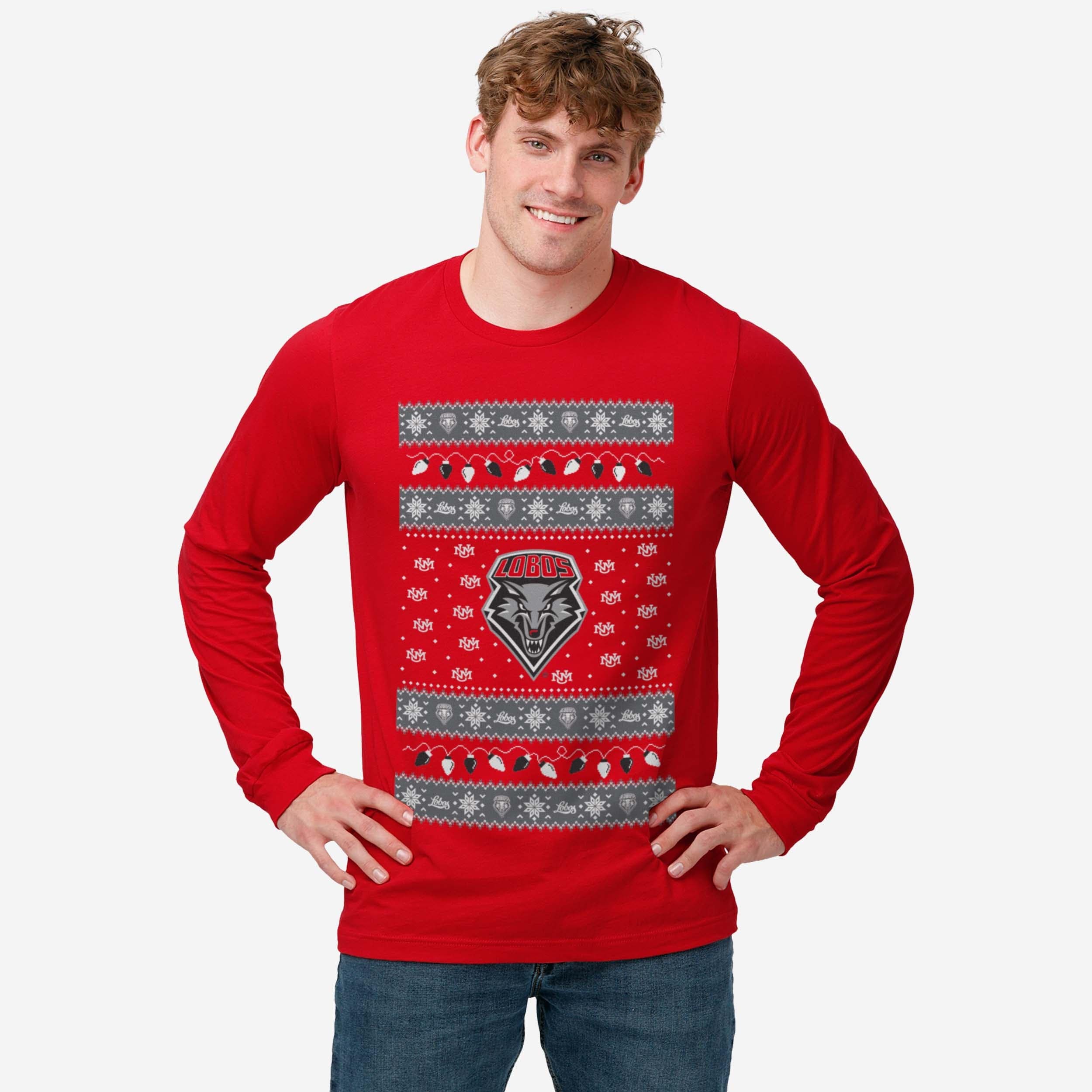 New Mexico Lobos Holiday Lights Sweater Long Sleeve T-Shirt - Image 2