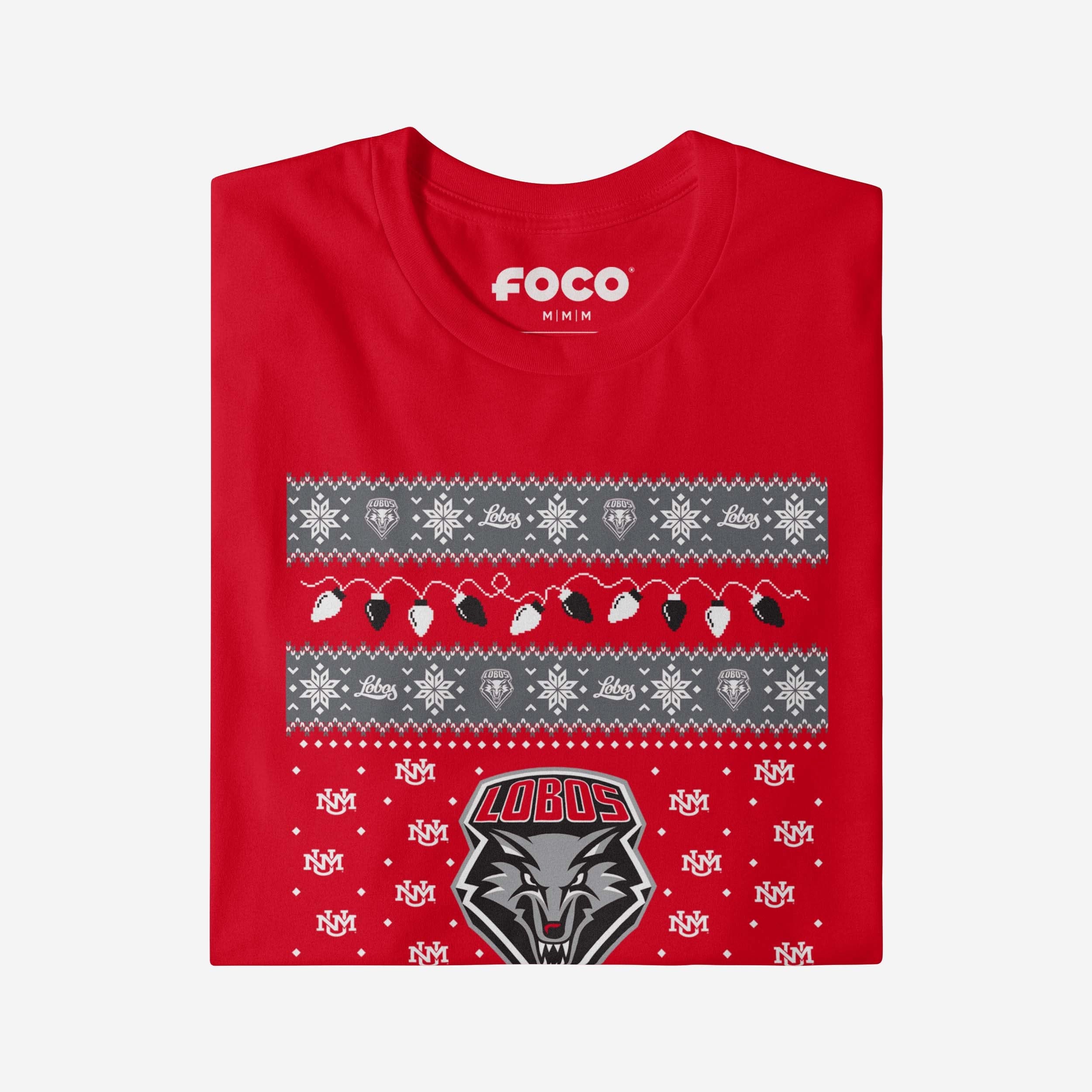 New Mexico Lobos Holiday Lights Sweater Long Sleeve T-Shirt - Image 4