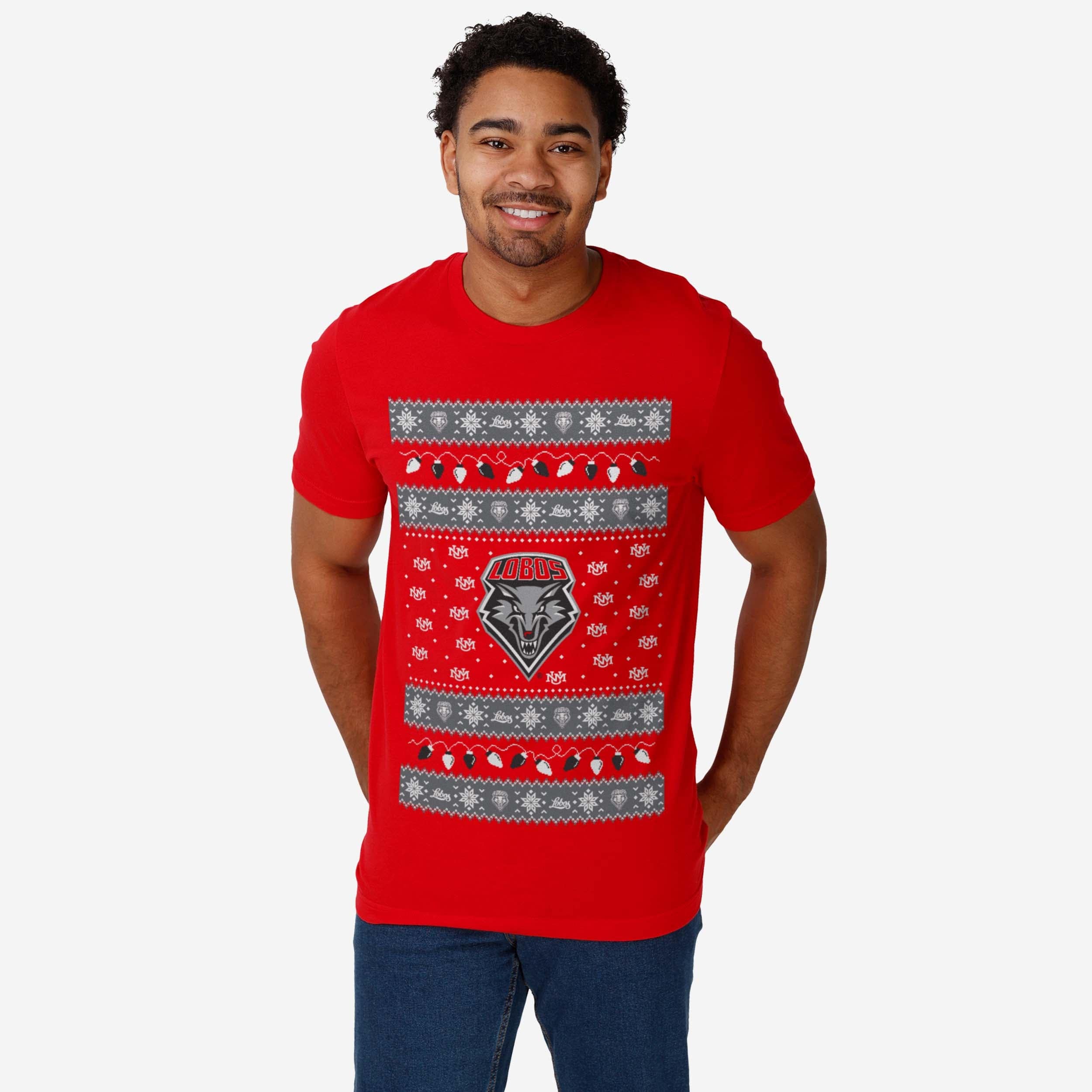 New Mexico Lobos Holiday Lights Sweater T-Shirt - Image 2