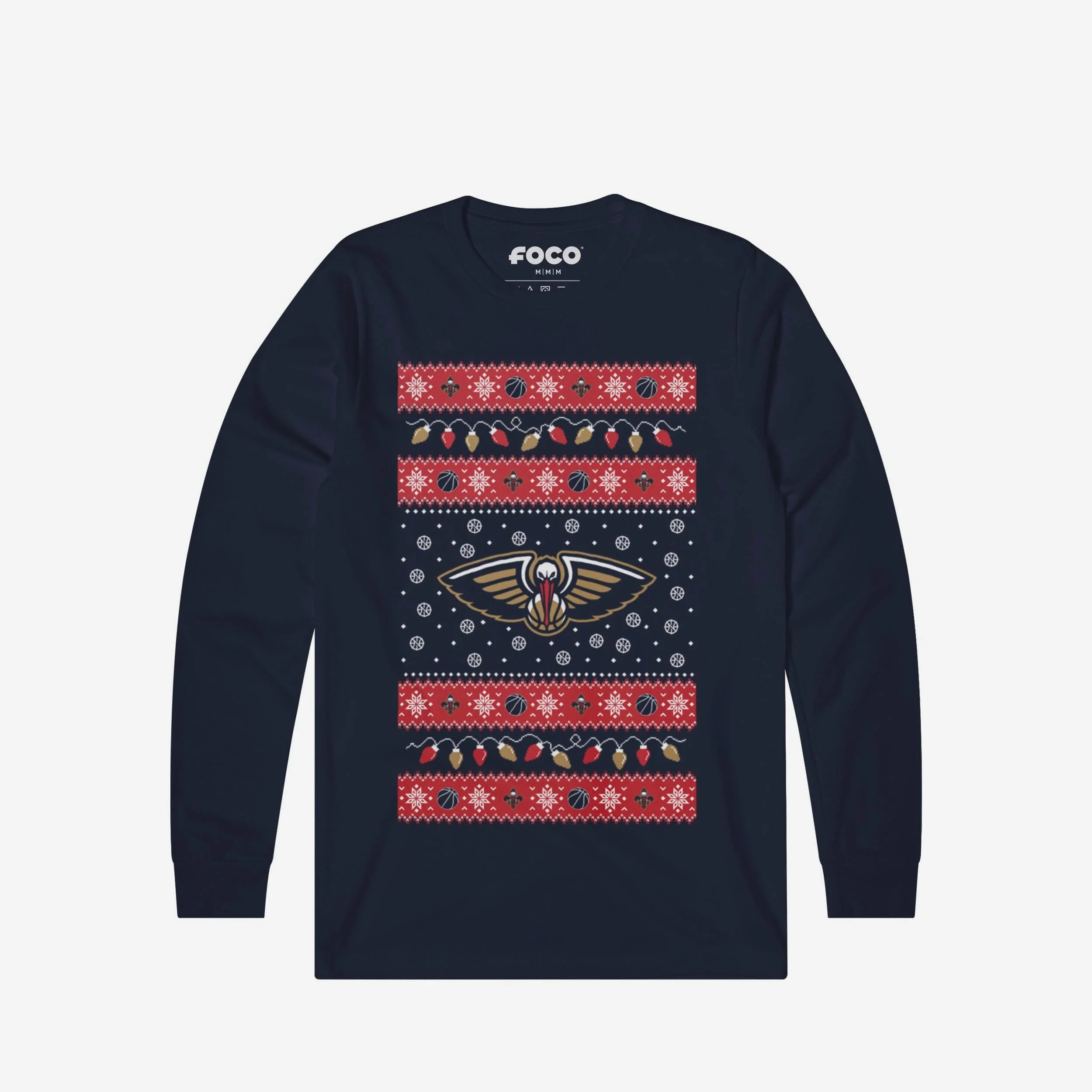 New Orleans Pelicans Holiday Lights Sweater Long Sleeve T-Shirt