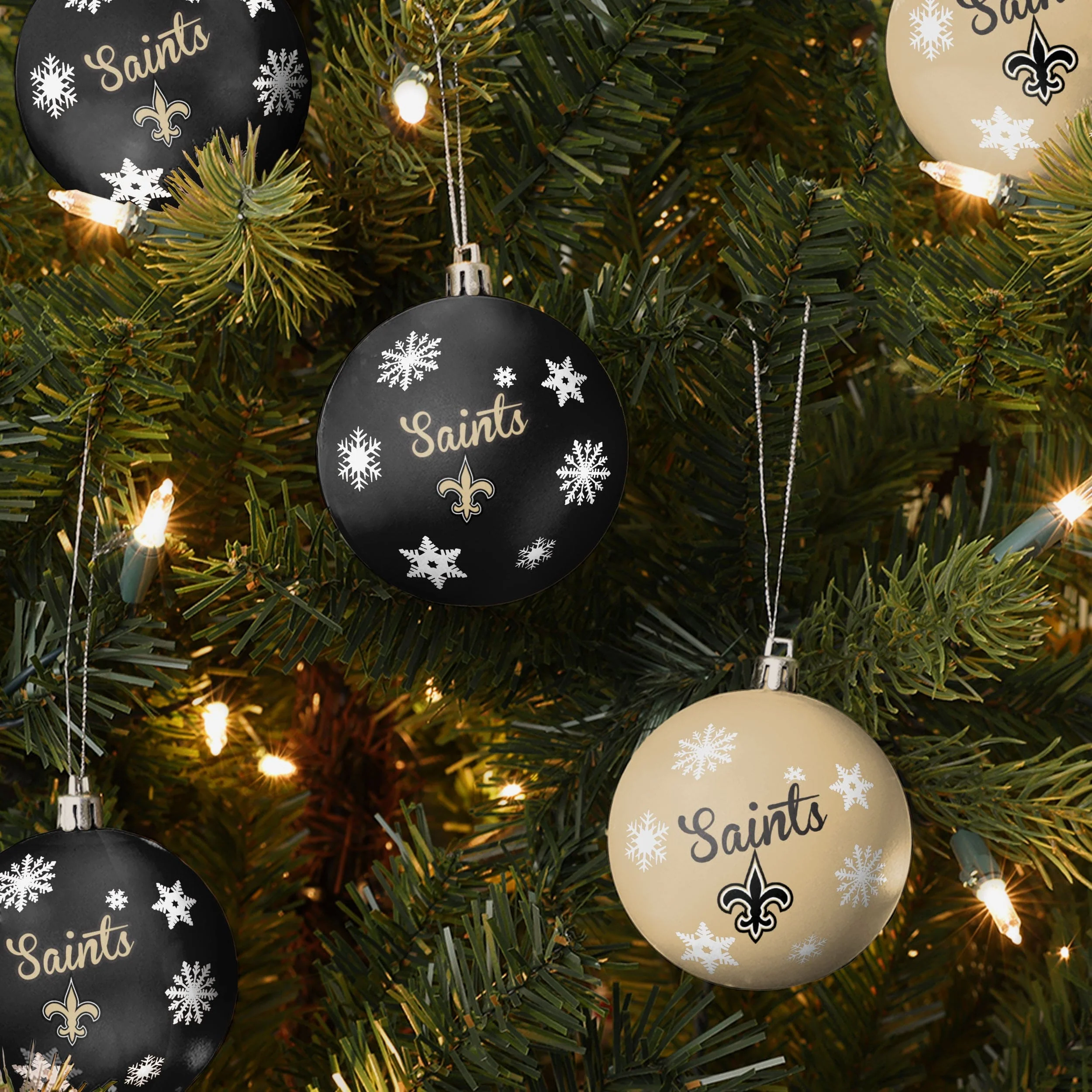 New Orleans Saints 5 Pack Shatterproof Ball Ornament Set - Image 2