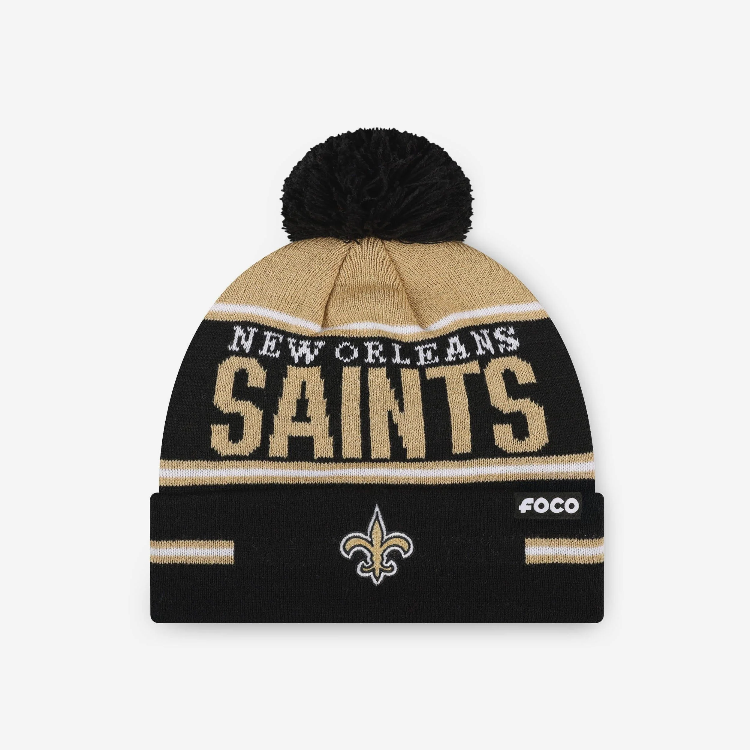 New Orleans Saints Big Wordmark Stripe Pom Beanie