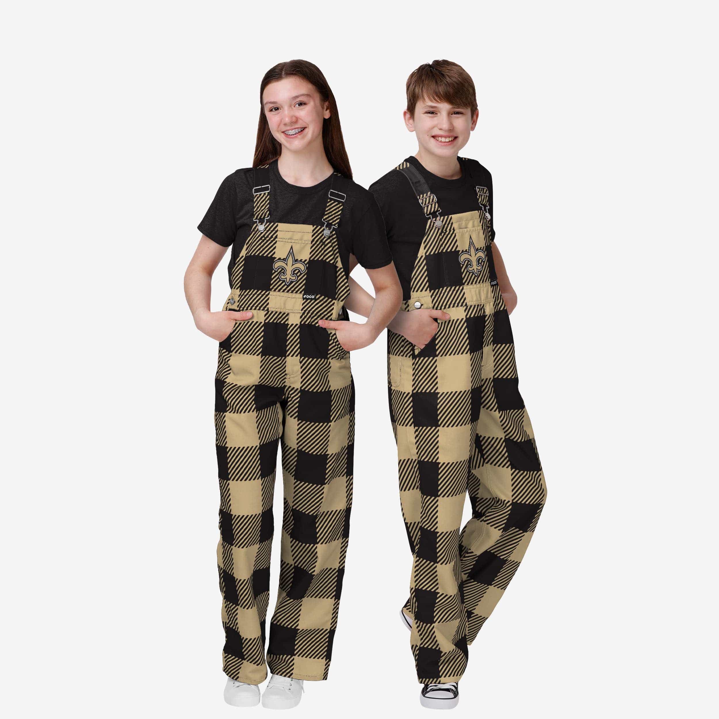 New Orleans Saints Buffalo Youth Plaid Bib Overalls