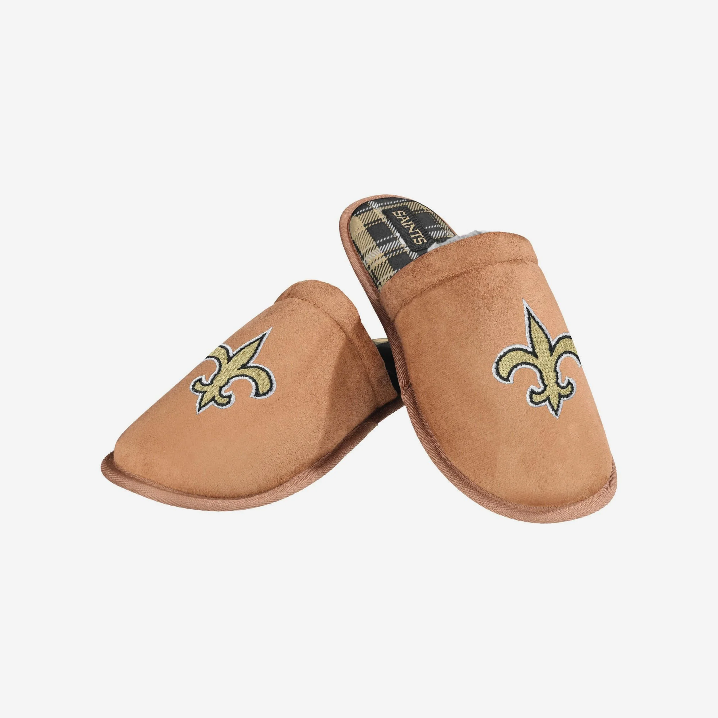 New Orleans Saints Flannel Lined Brown Suede Scuff Slipper - Image 3