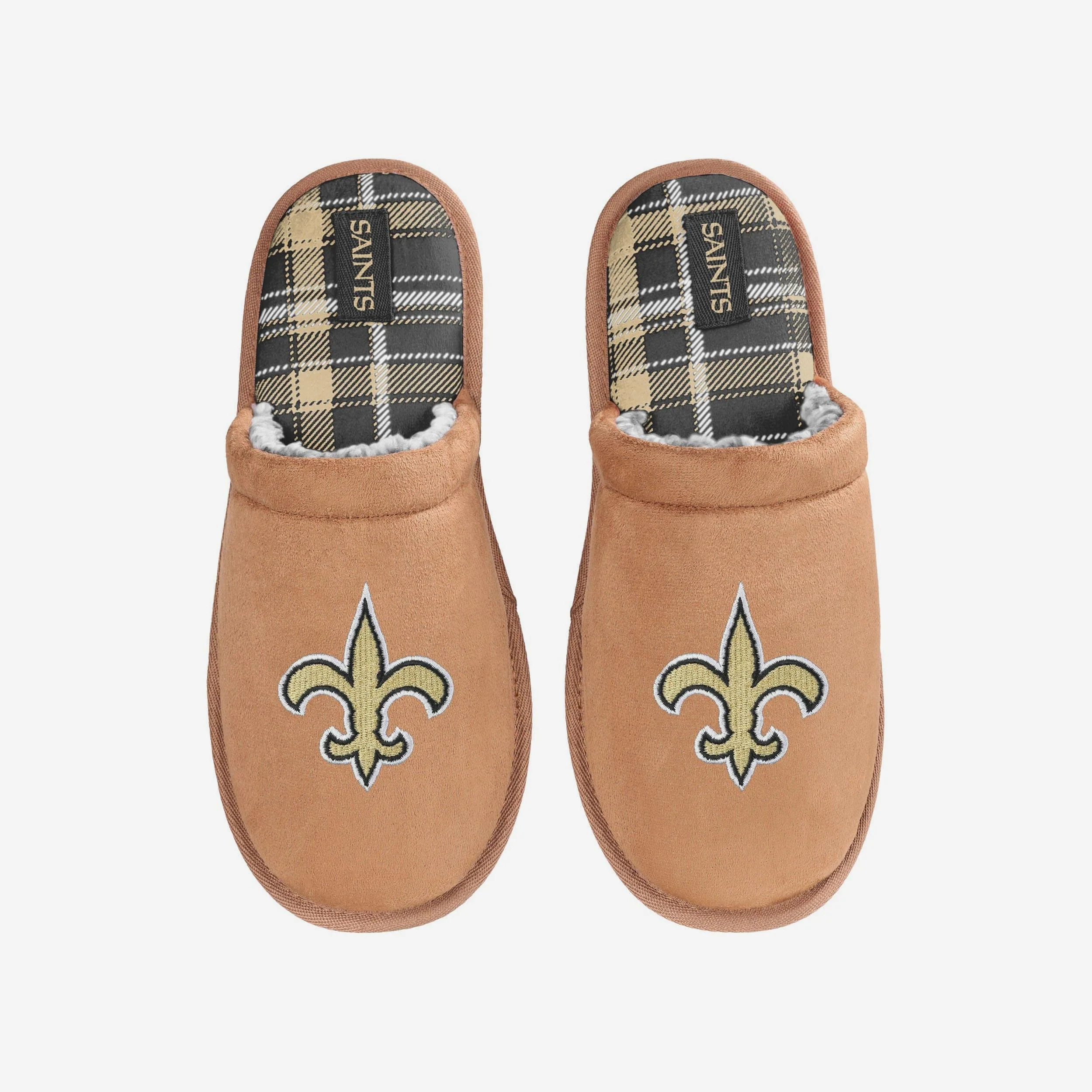New Orleans Saints Flannel Lined Brown Suede Scuff Slipper - Image 4