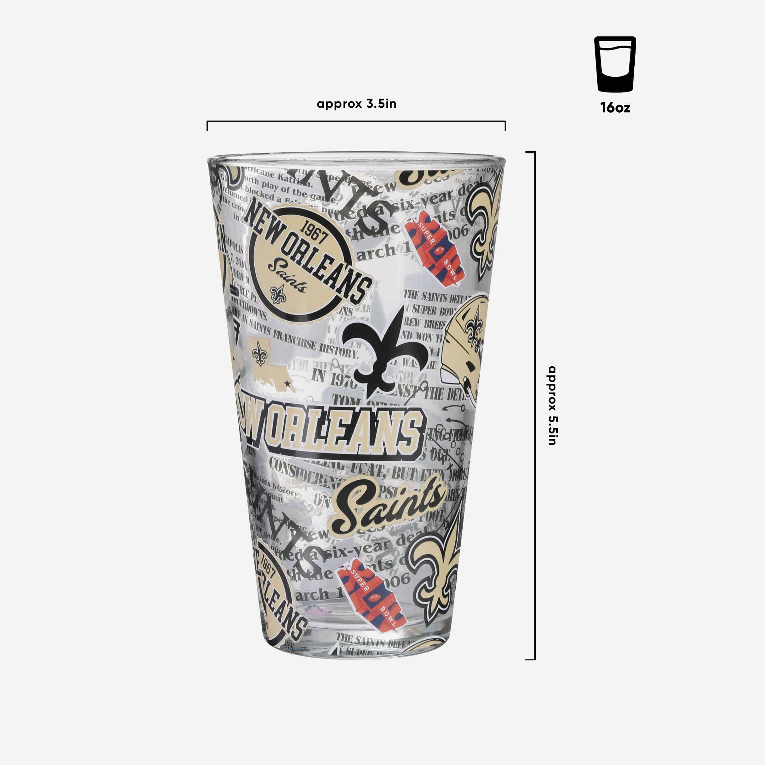 New Orleans Saints Historic Print Pint Glass - Image 3