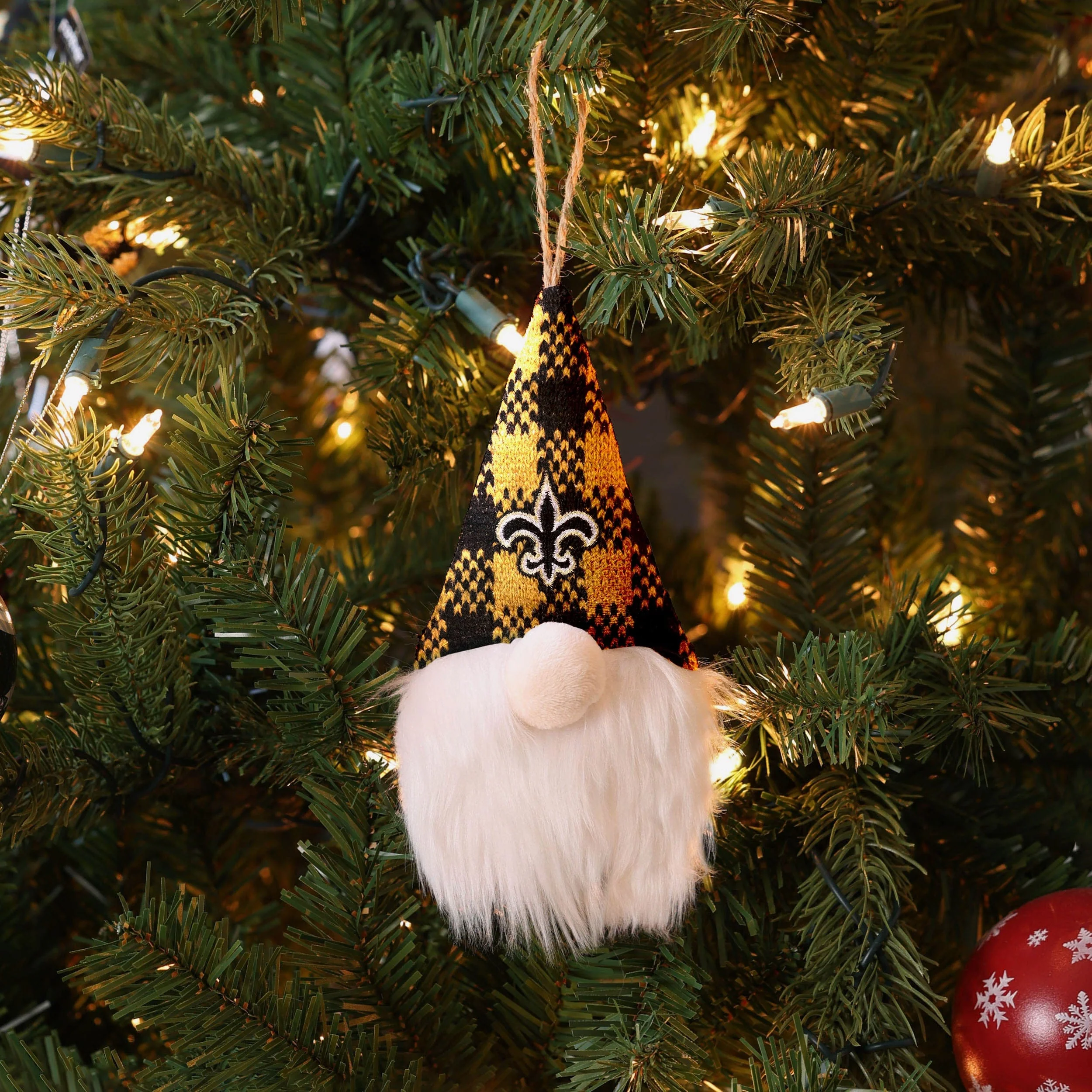 New Orleans Saints Plaid Hat Plush Gnome Ornament - Image 3