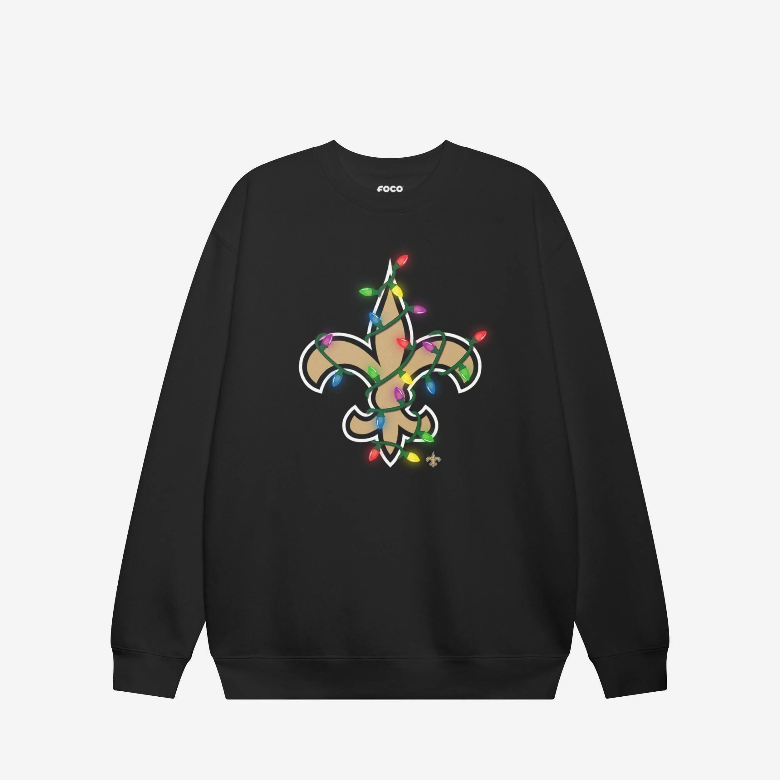 New Orleans Saints Primary Logo Holiday Lights Crew Neck Sweatshirt