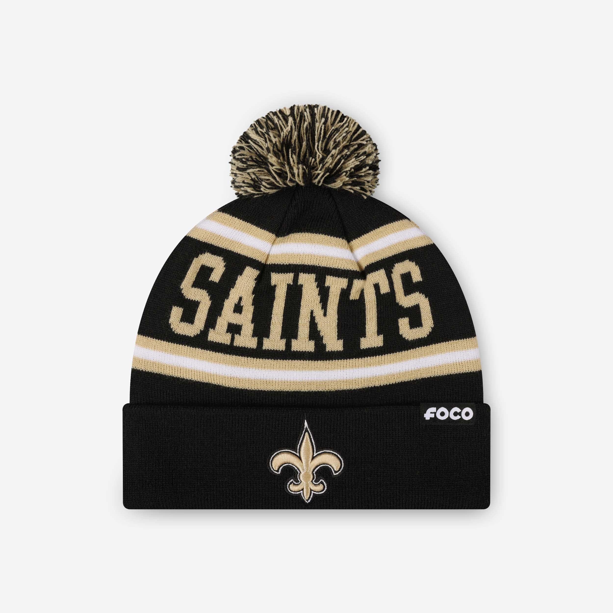 New Orleans Saints Primary Logo Stripe Pom Beanie