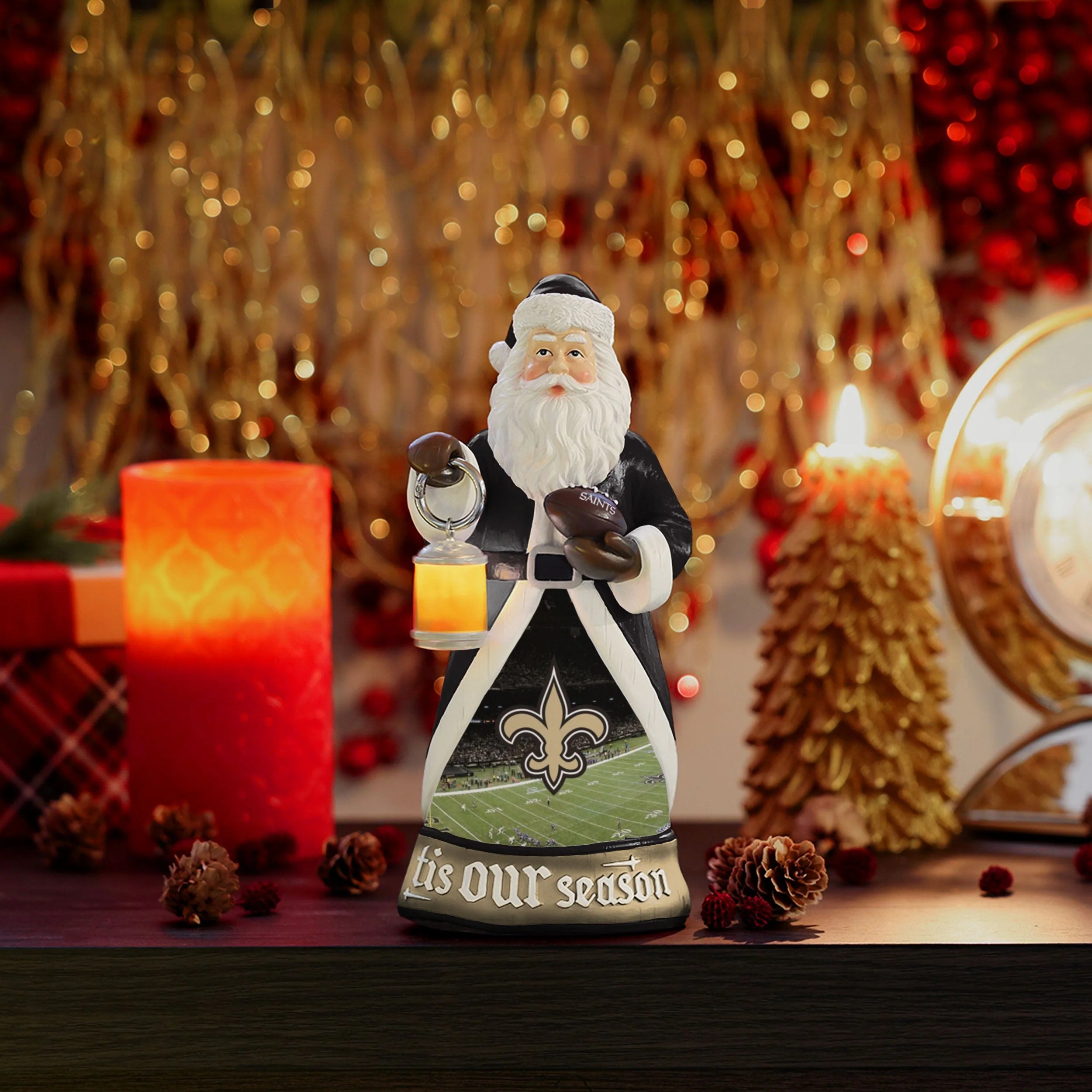 New Orleans Saints Santa Figure With Light Up Lantern - Image 2
