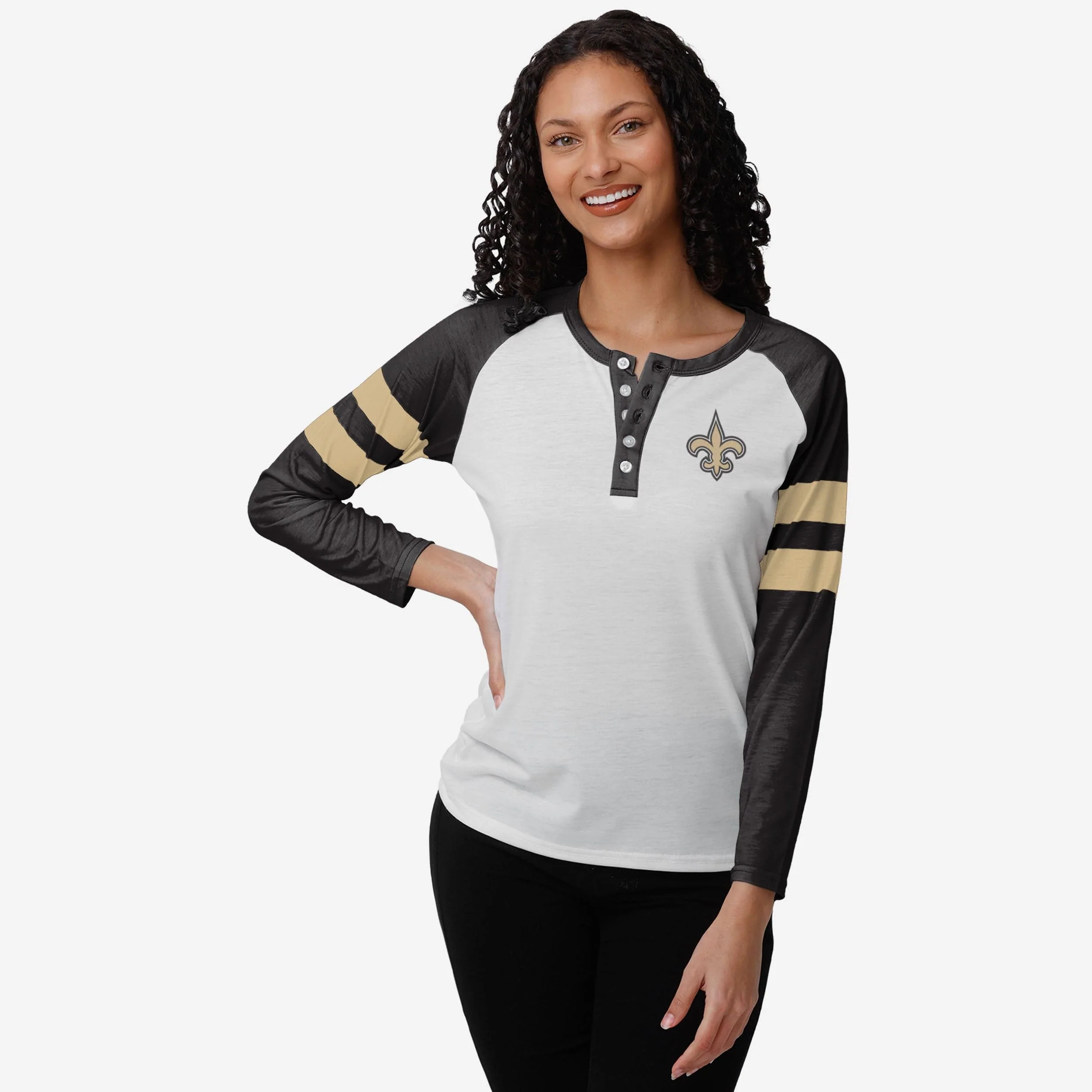 New Orleans Saints Womens Big Logo Long Sleeve Henley