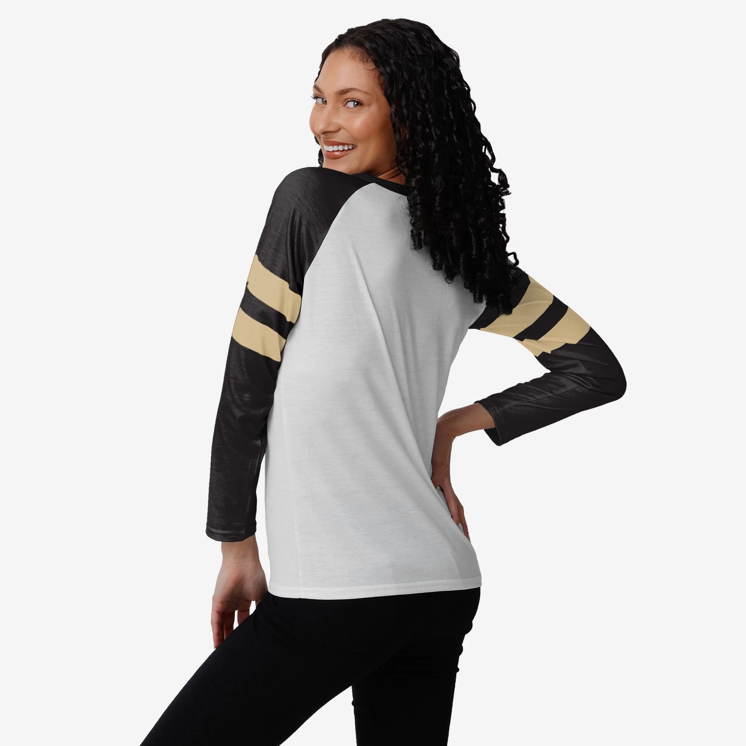 New Orleans Saints Womens Big Logo Long Sleeve Henley - Image 2