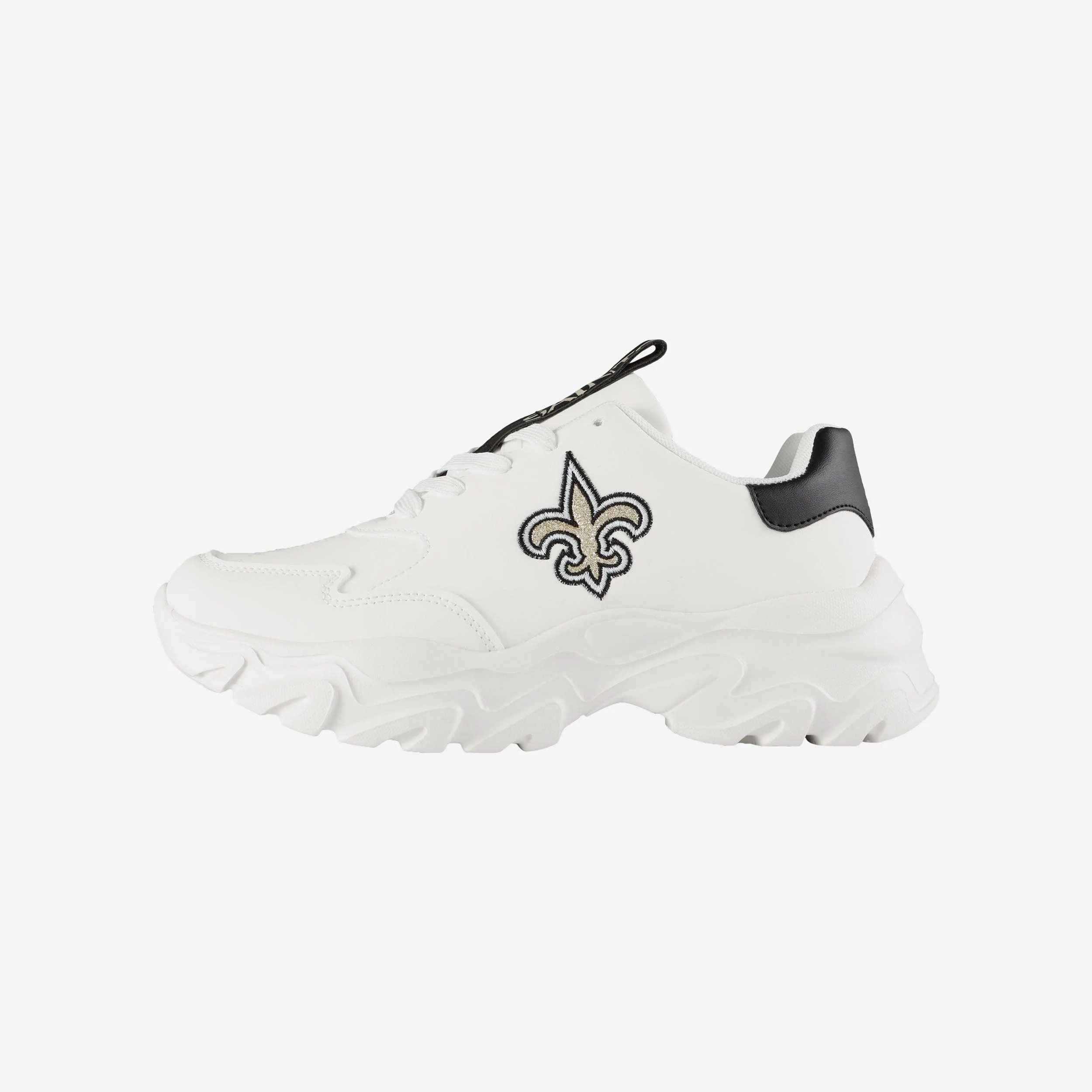 New Orleans Saints Womens Glitter Big Logo Vintage White Chunky Sneaker