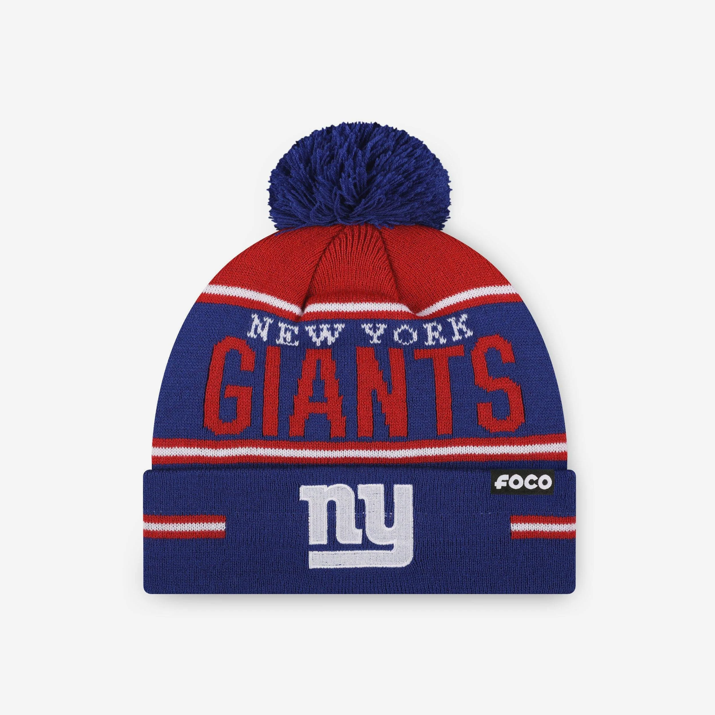 New York Giants Big Wordmark Stripe Pom Beanie
