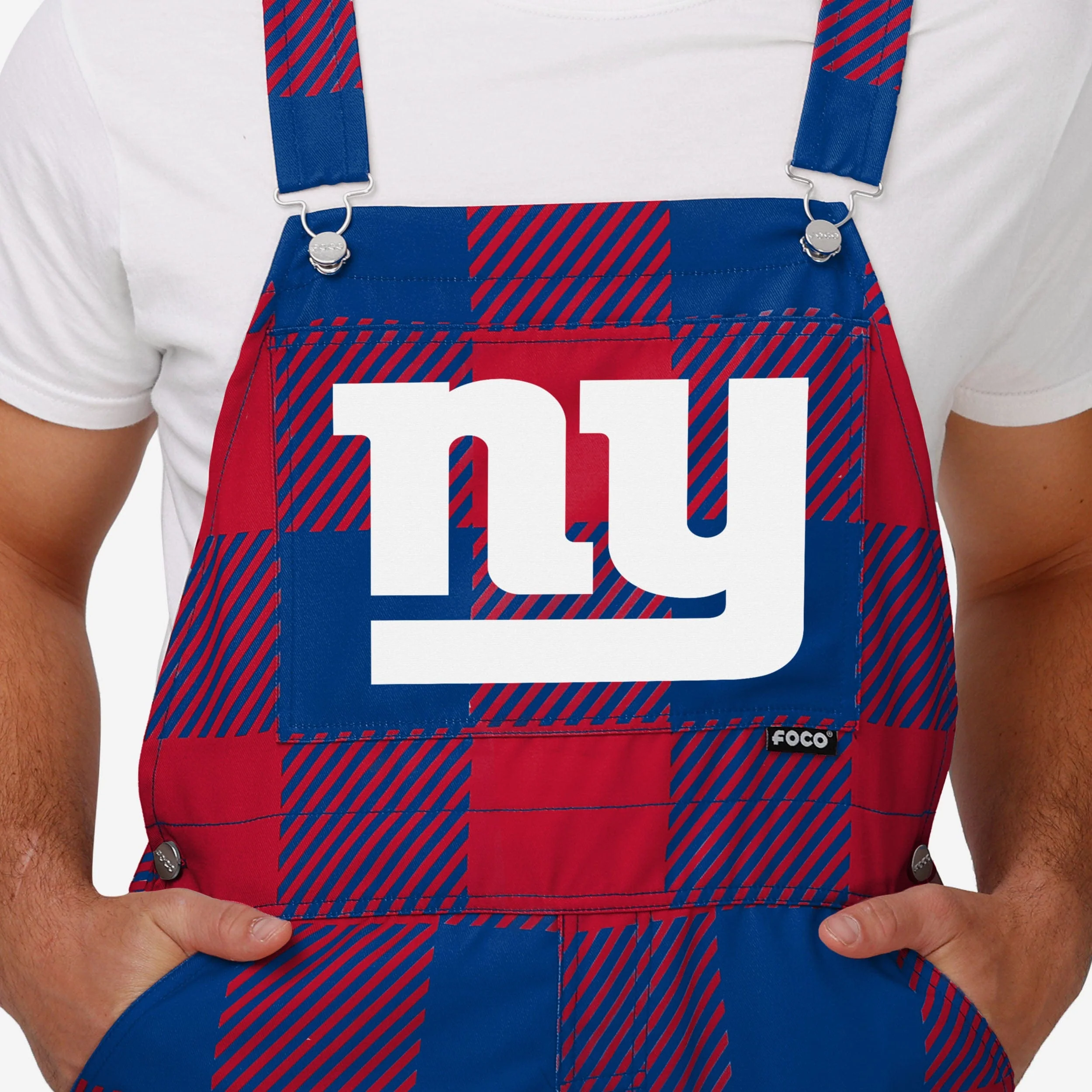 New York Giants Mens Plaid Bib Overalls - Image 4