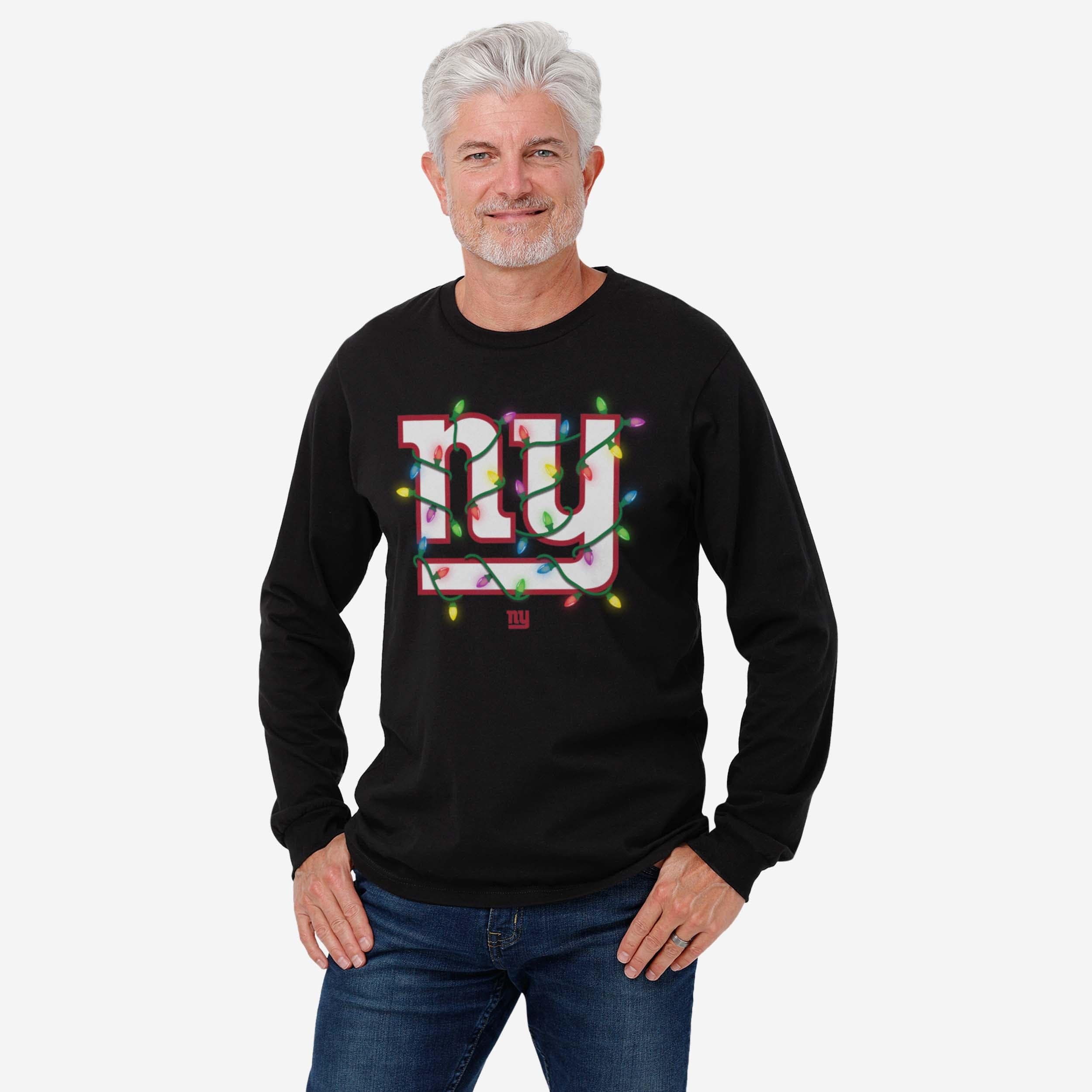 New York Giants Primary Logo Holiday Lights Long Sleeve T-Shirt - Image 2