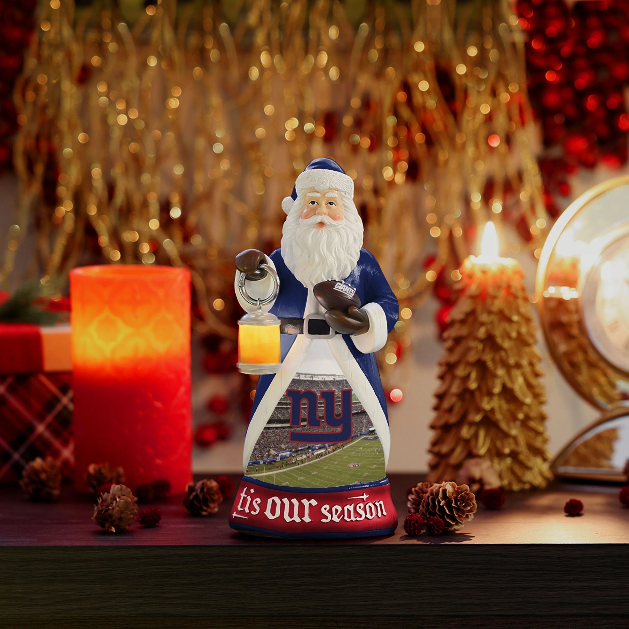 New York Giants Santa Figure With Light Up Lantern - Image 2