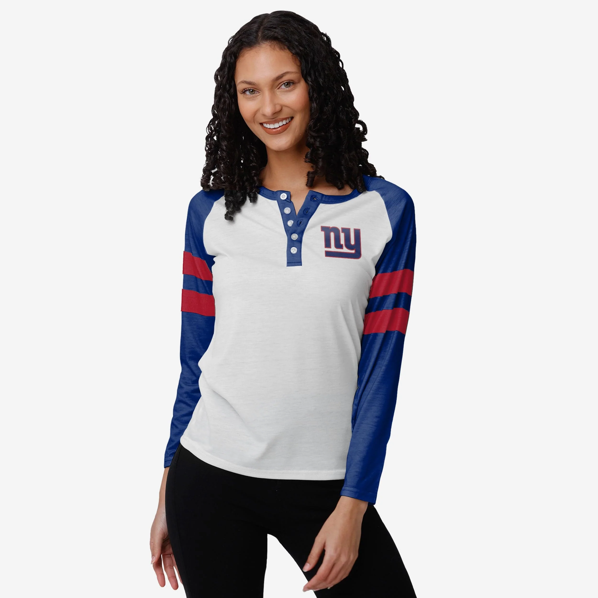 New York Giants Womens Big Logo Long Sleeve Henley