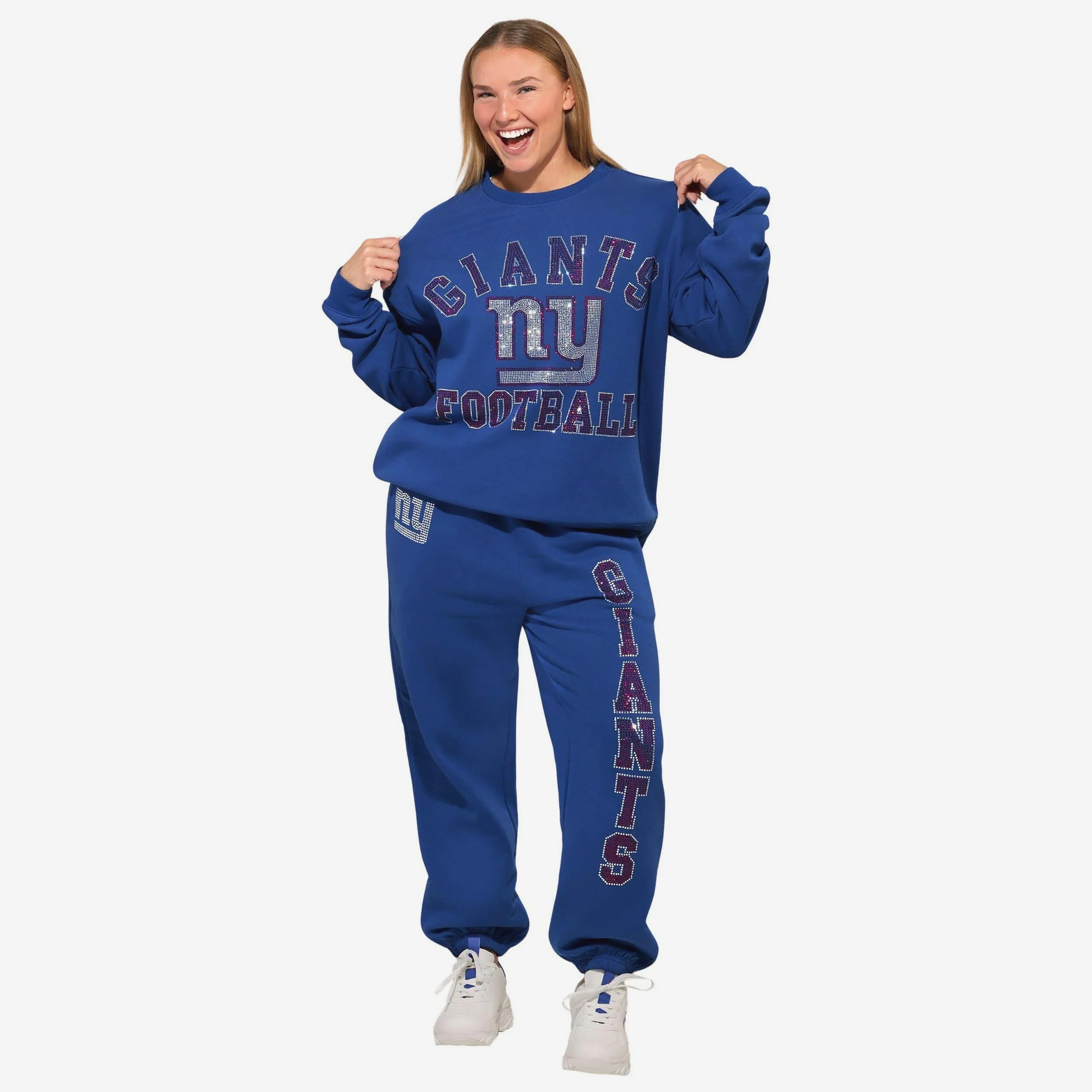 New York Giants Womens Big Wordmark Rhinestone Sweatpants - Image 5