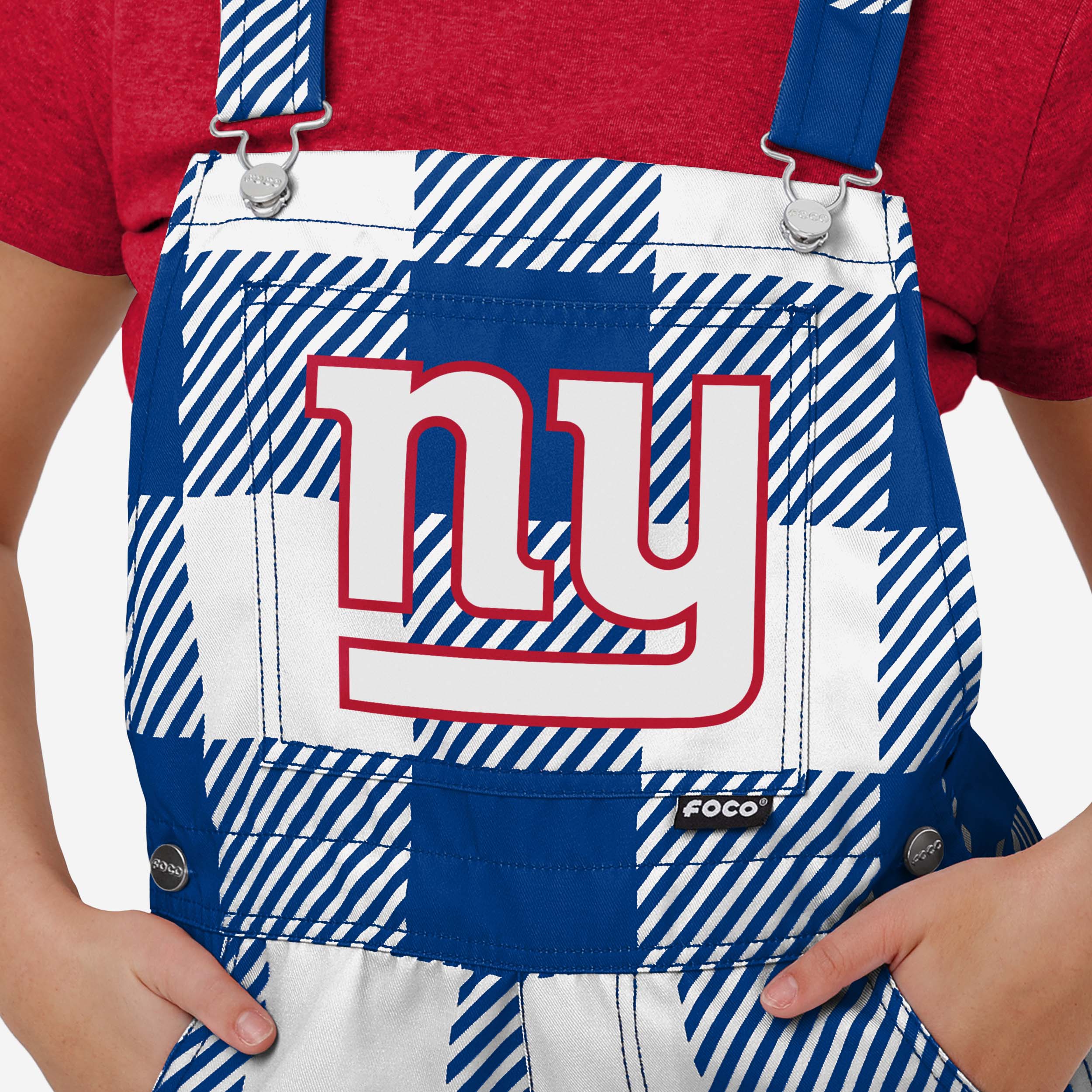 New York Giants Womens Plaid Bib Shortalls - Image 4